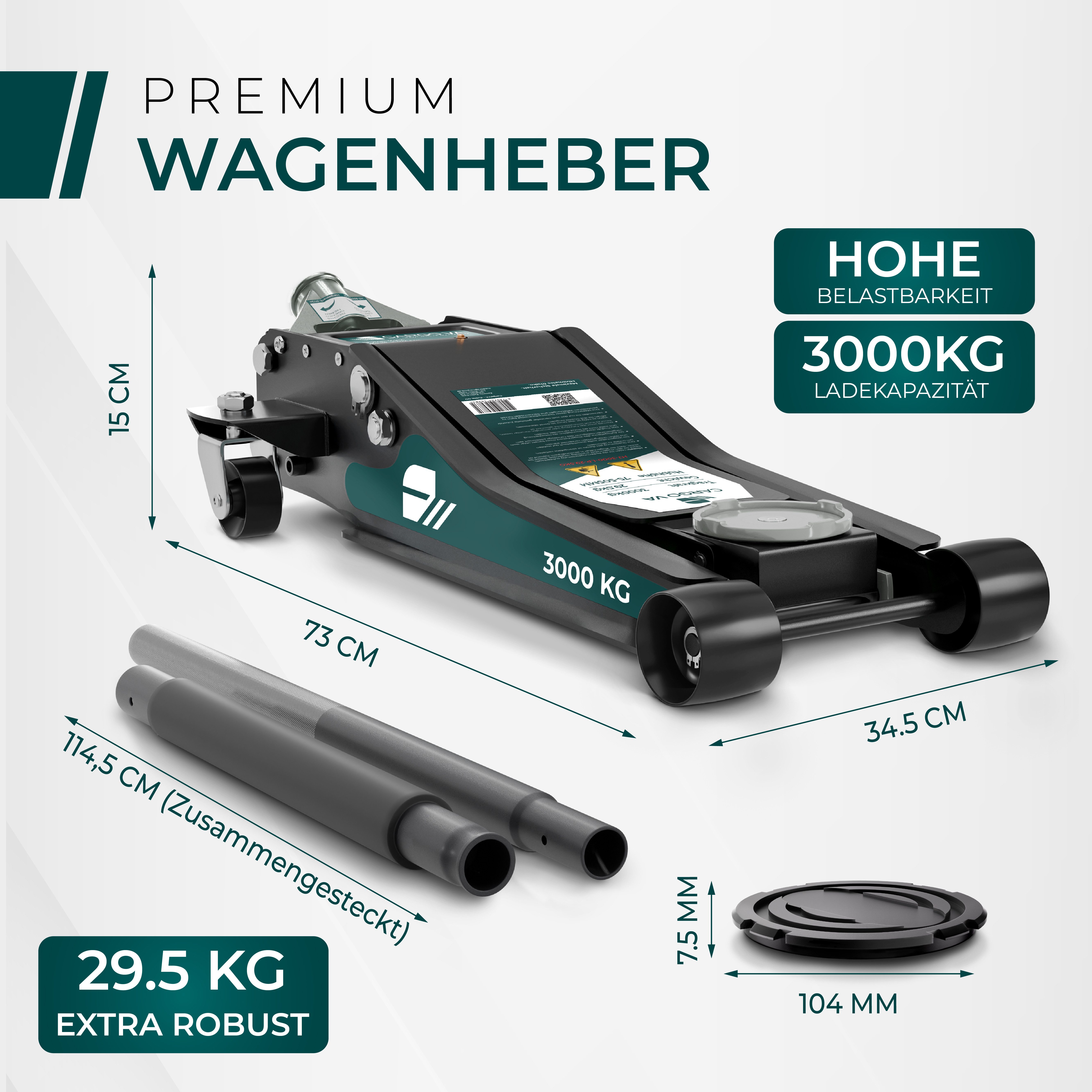 CargoVA® Rangierwagenheber Wagenheber 3T hydraulisch, 75–505 mm, SUV & Tiefergelegt, Profi-Set, 1-tlg., 3 T Tragkraft, 75–505 mm Hubhöhe, Doppelkolben, Profi-Se – Bild 5 von 5
