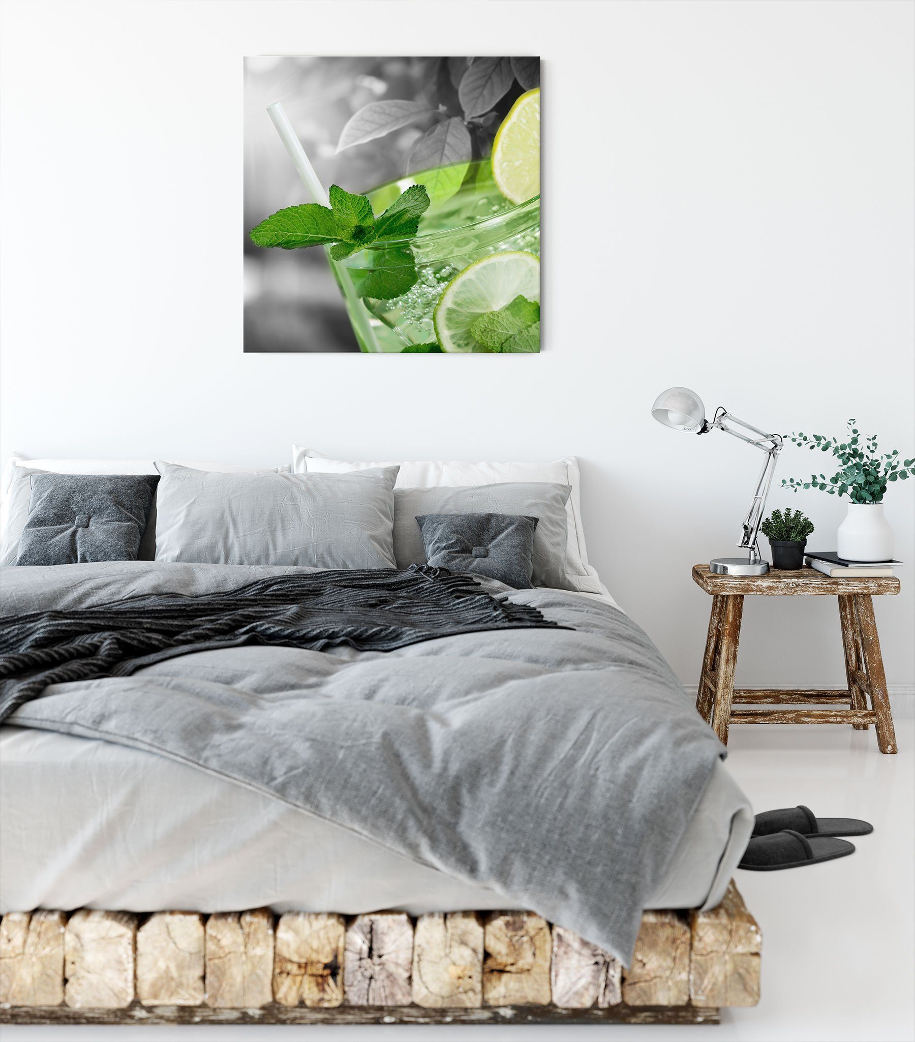Pixxprint Leinwandbild Erfrischender Mojito Cocktail, Erfrischender Mojito Cocktail (1 St), Leinwandbild fertig bespannt, inkl. Zackenaufhänger