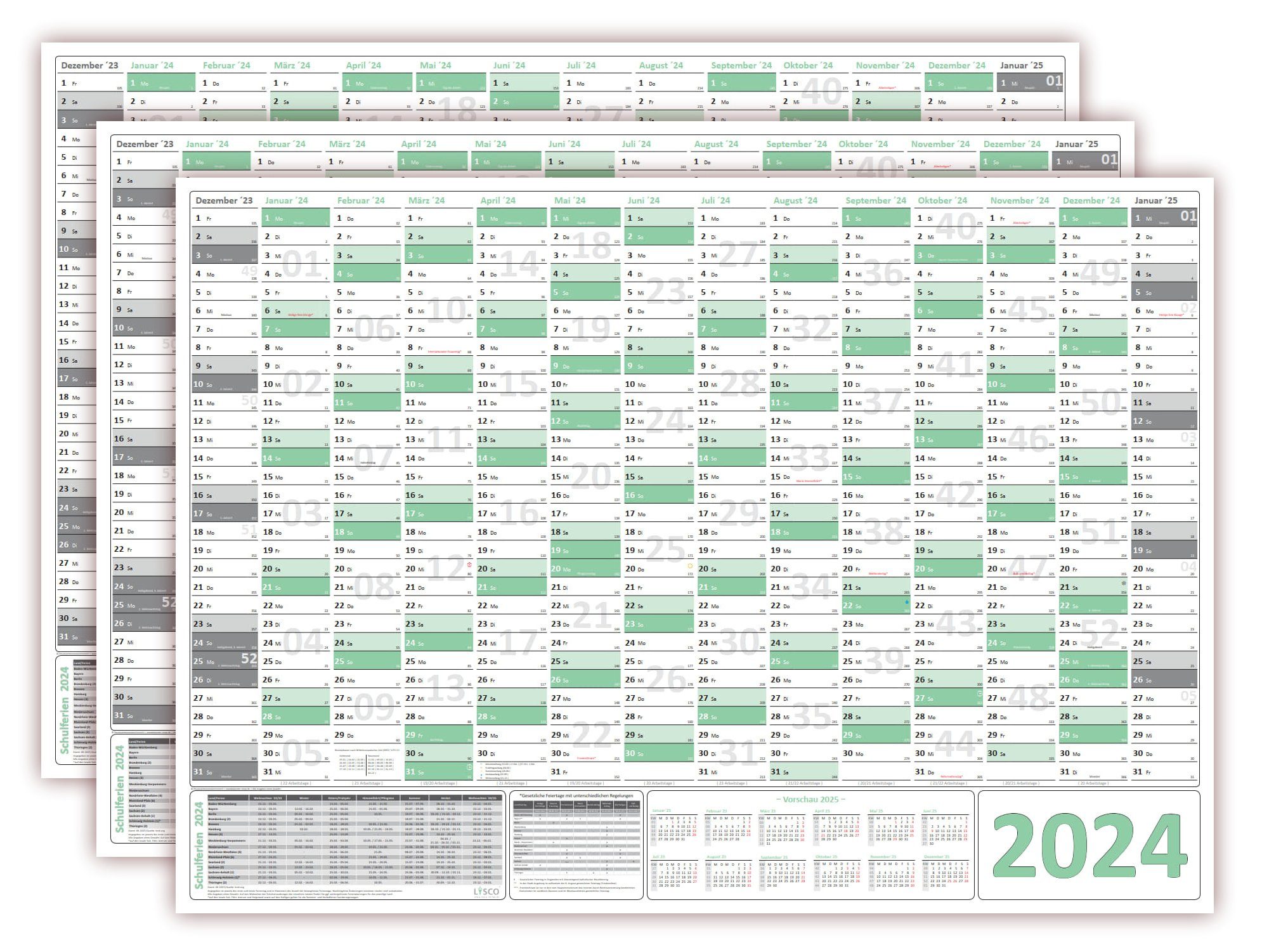 LYSCO Wandkalender Classic1 Wandplaner 2024 DIN A0 / A1 - 14 Monate (gerollt), Plakatkalender