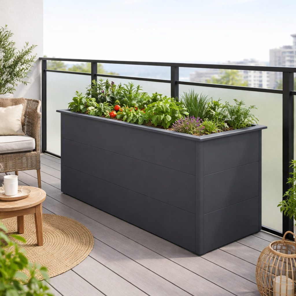 Green Spirit Hochbeet Hochbeet Metall anthrazit mit Schneckenkante 150x75x77 cm (Set), mit integrierter Schneckenkante, pulverbeschichtetem Stahl