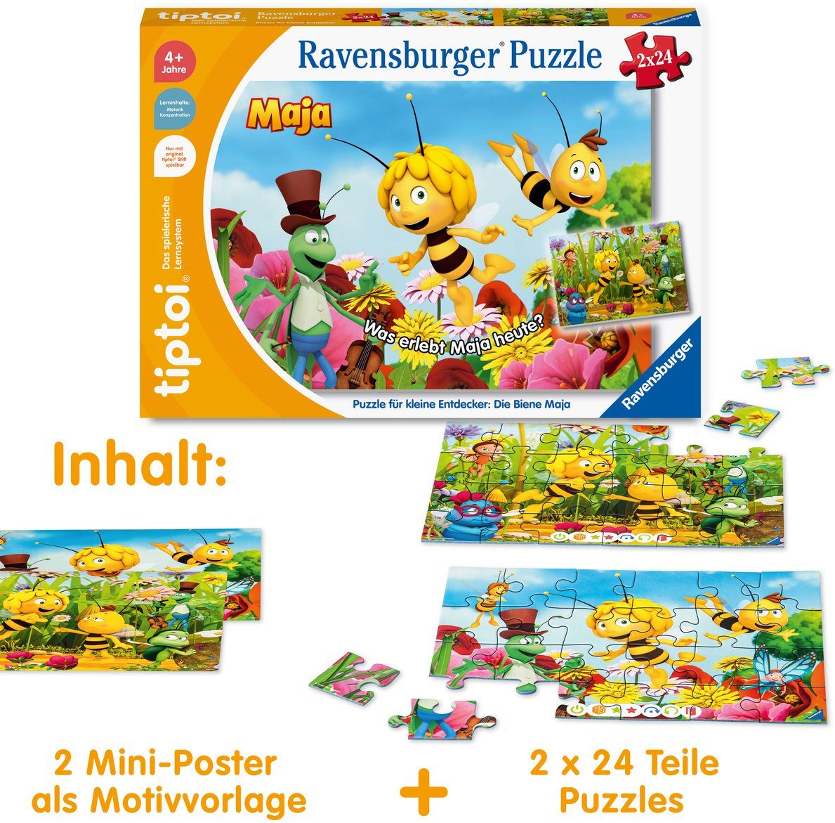 Ravensburger Puzzle tiptoi® Puzzle für kleine Entdecker: Die Biene Maja, 24 Puzzleteile, Made in Europe
