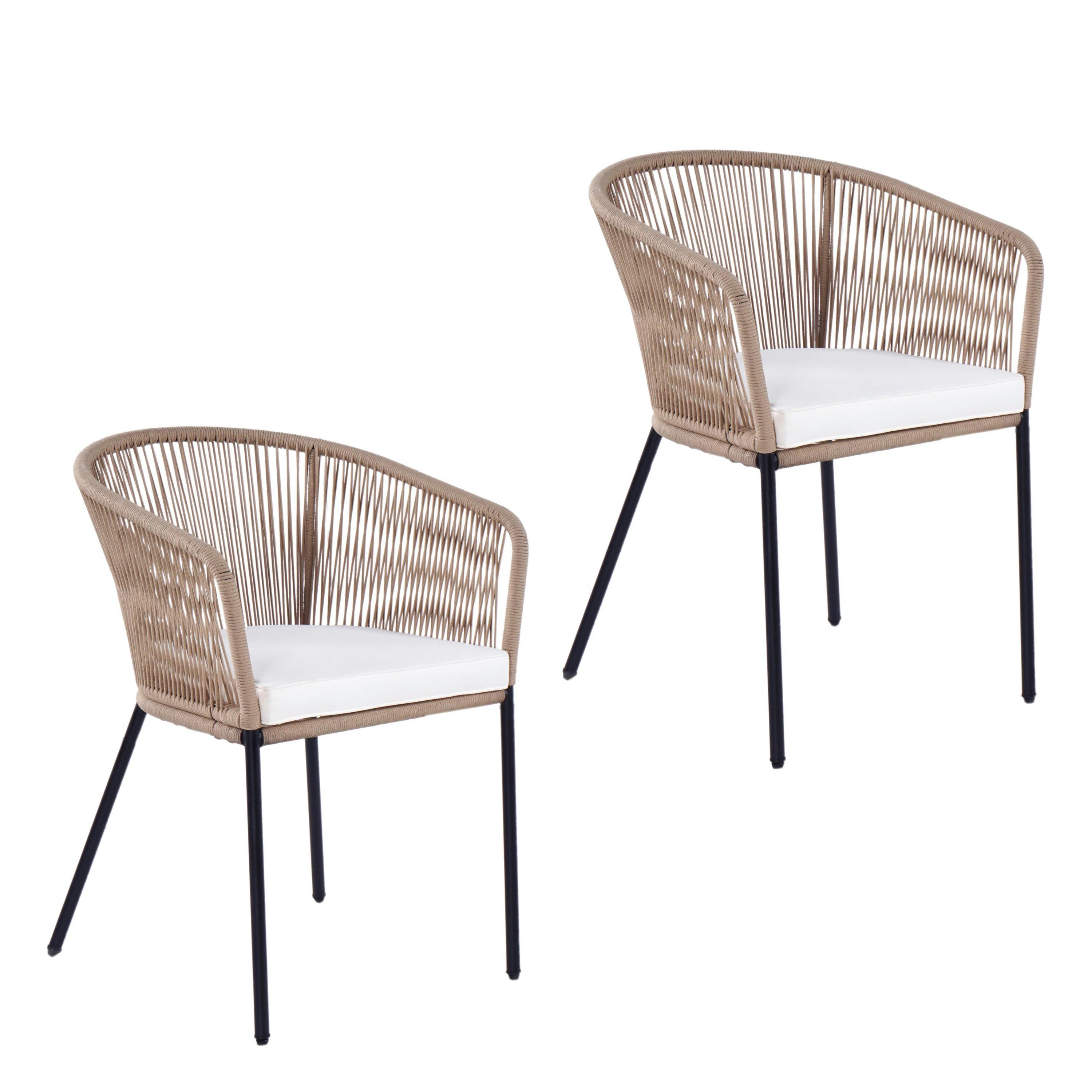 ESTEXO Gartenstuhl Lounge Stuhl 2er Set Gartensessel Rope Loungesessel Outdoor Beige