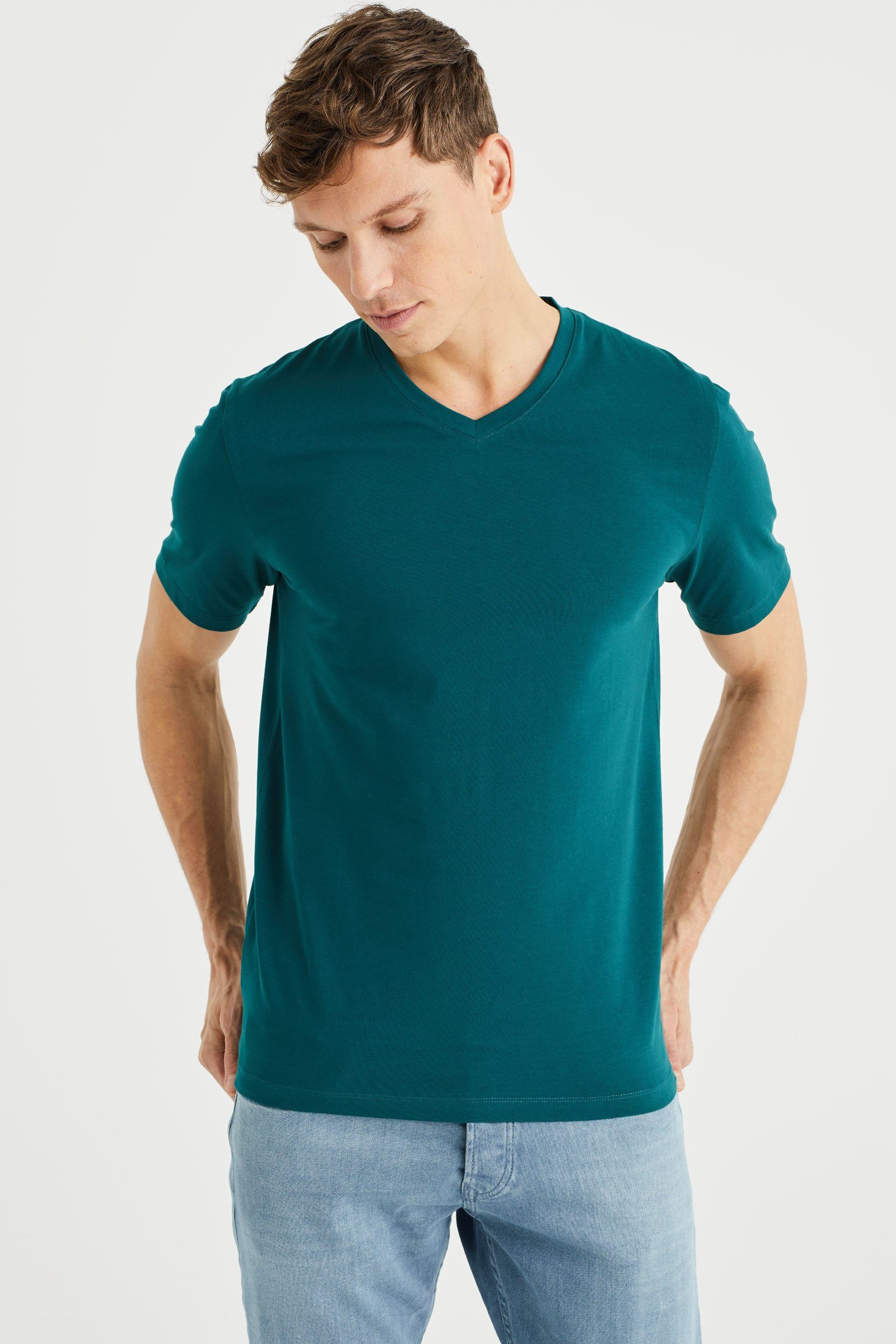 WE Fashion T-Shirt (1-tlg) Dunkelgrün