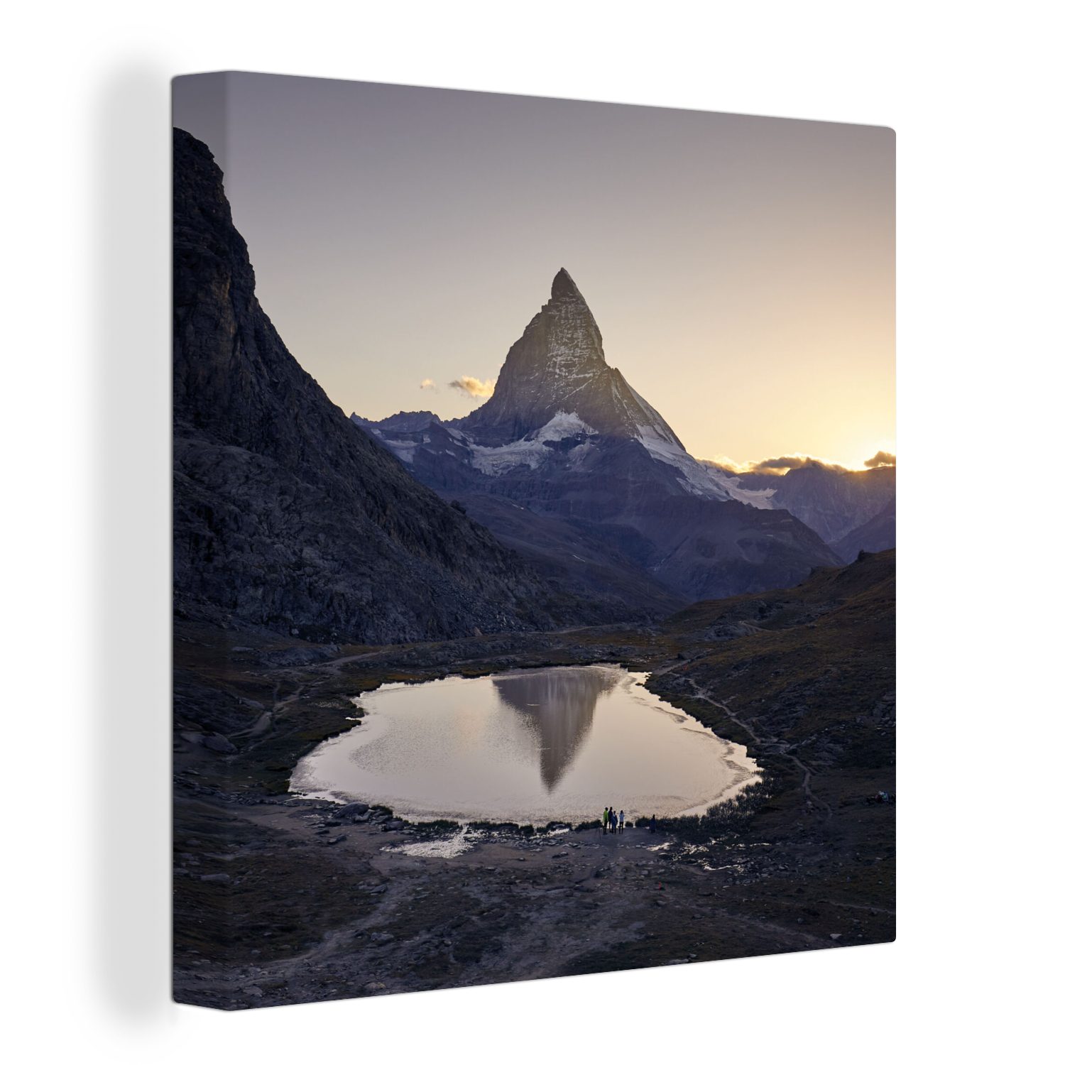 Das Produkt erfreut sich großer Beliebtheit OneMillionCanvasses® Leinwandbild der der Das Bilder Matterhorn bei Schlafzimmer Wohnzimmer Leinwand in Sonnenaufgang St), (1 Schweiz, für Riffelsee und