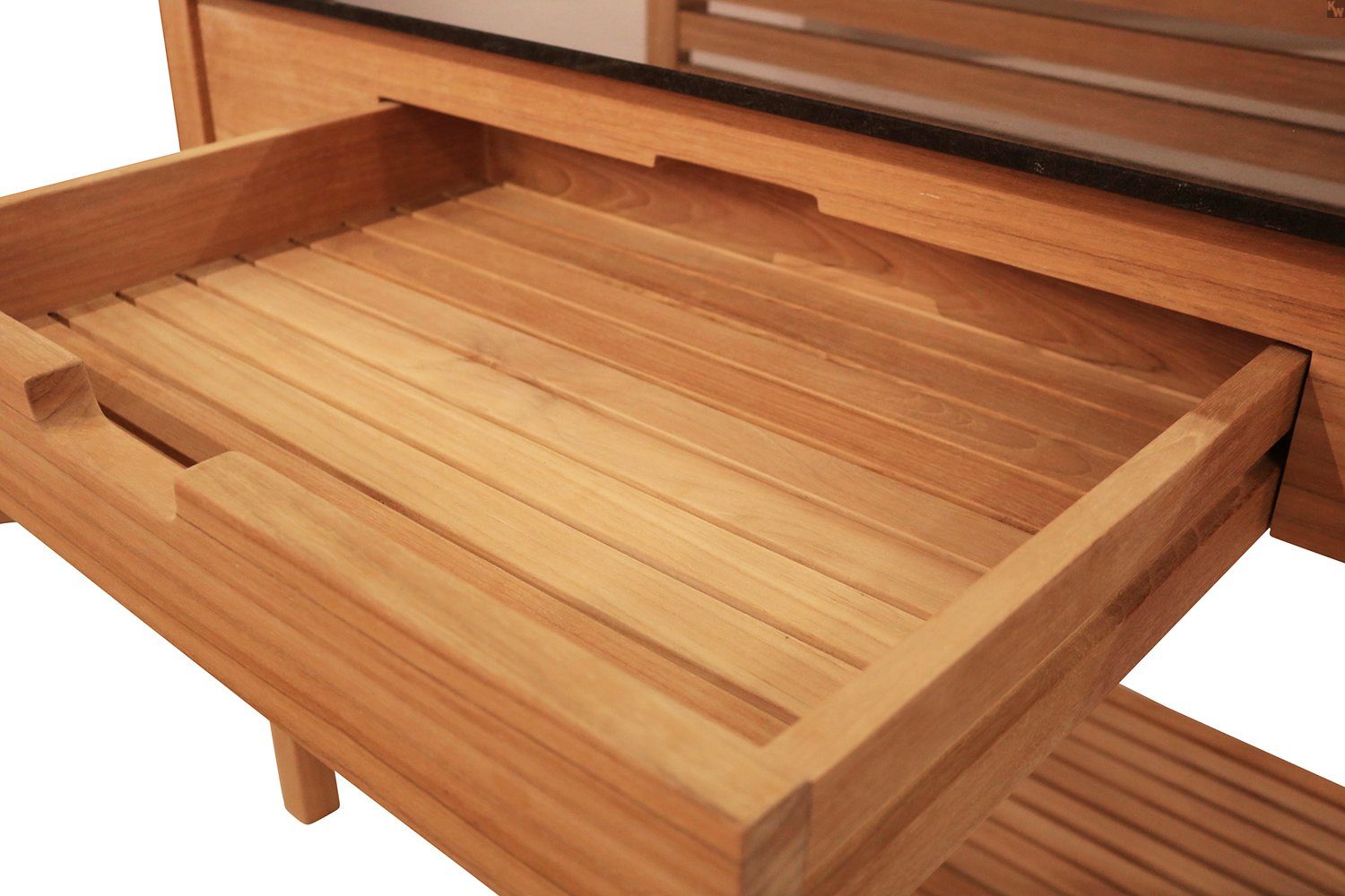 Kai Wiechmann Pflanztisch Premium Teak Garten Arbeitstisch als wetterfester Blumentisch, hochwertige Werkbank aus Teakholz mit Granitplatte