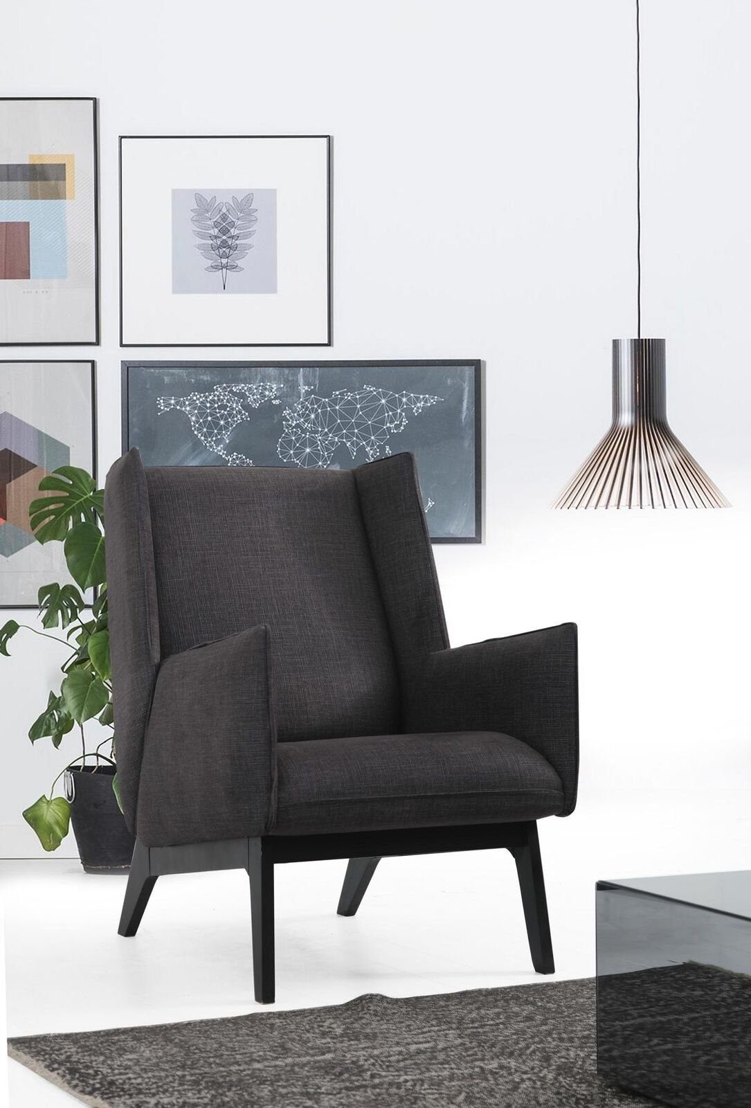 Grau (1-St., in Sessel Sessel Wohnzimmer Made Ohrensessel Modern Europa Stoff Design JVmoebel Cocktailsessel Sessel), 1x