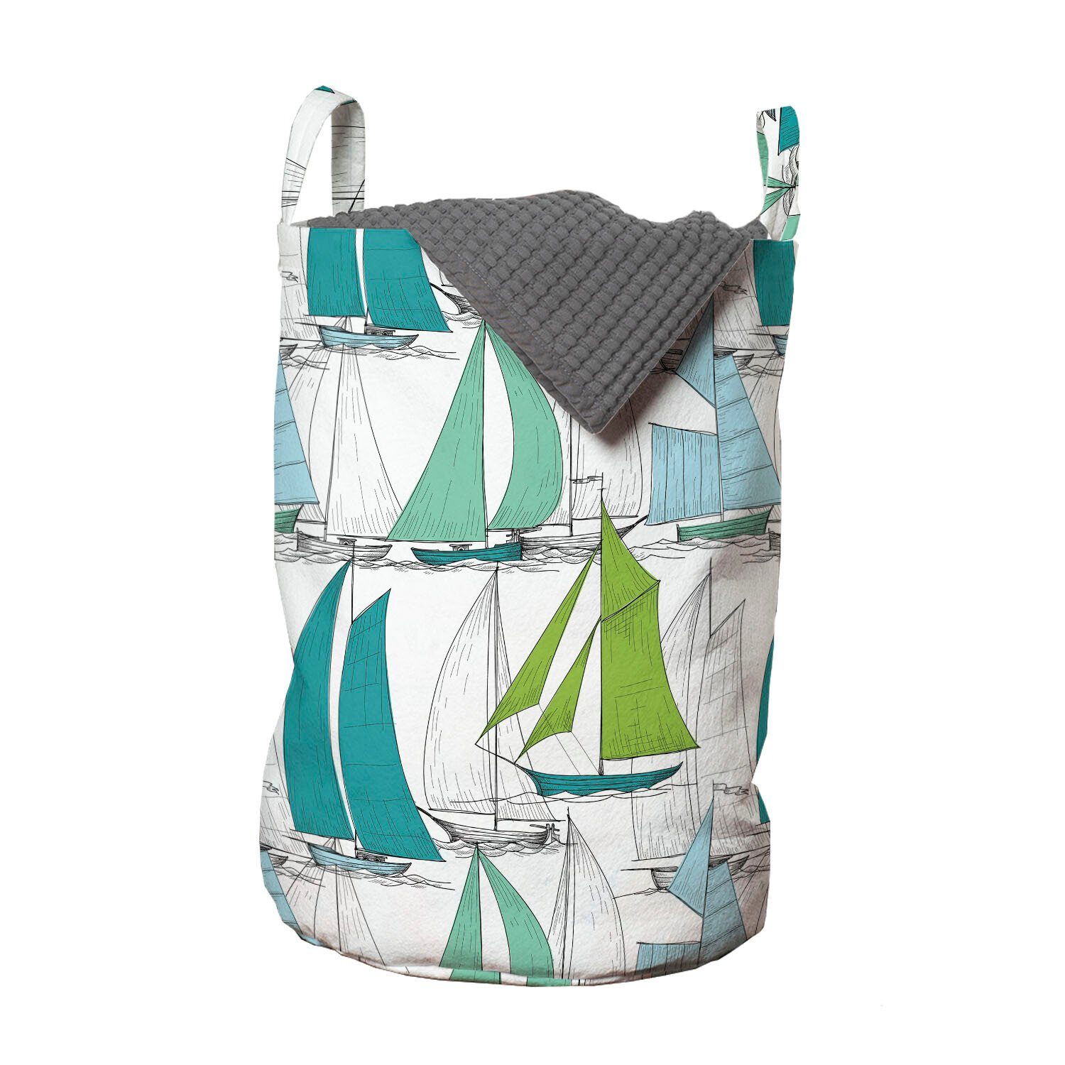 Abakuhaus Wäschesäckchen Wäschekorb mit Griffen Kordelzugverschluss für Waschsalons, Nautisch Segelboot Theme