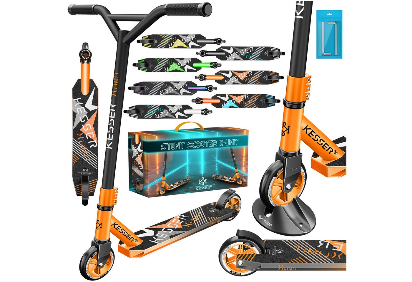 KESSER Stuntscooter X-Limit 360° Lenkung, ABEC9 Kugellagern, 100 mm PU Räder, Freestyle Kickscooter Funscooter für Kinder & Erwachsene