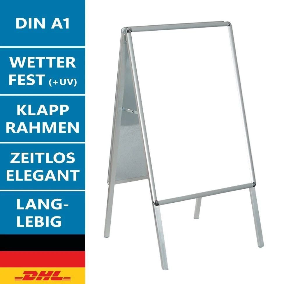 LMG Germany Standtafel Werbeaufsteller Kundenstopper Aluminium DIN A1 UV geschützt Metall, Stabiler Aluminium-Kundenstopper, klappbar, UV-geschützt, wetterfest