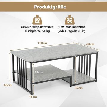 KOMFOTTEU Couchtisch Kaffeetisch, mit Ablagen & Metallgestell, 110 x 60 x 45cm