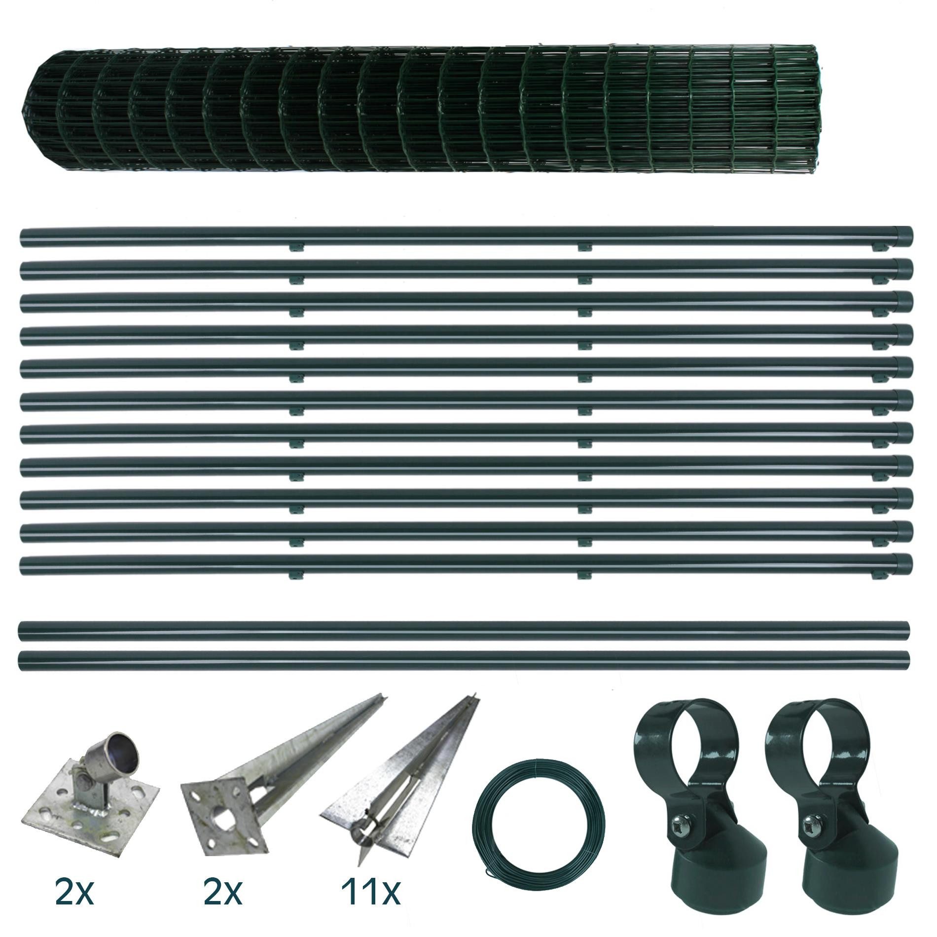 ESTEXO Gartenzaun Schweißgitterzaun Komplettset 1,5 x 25m Zaunset Einschlaghülsen Zaun