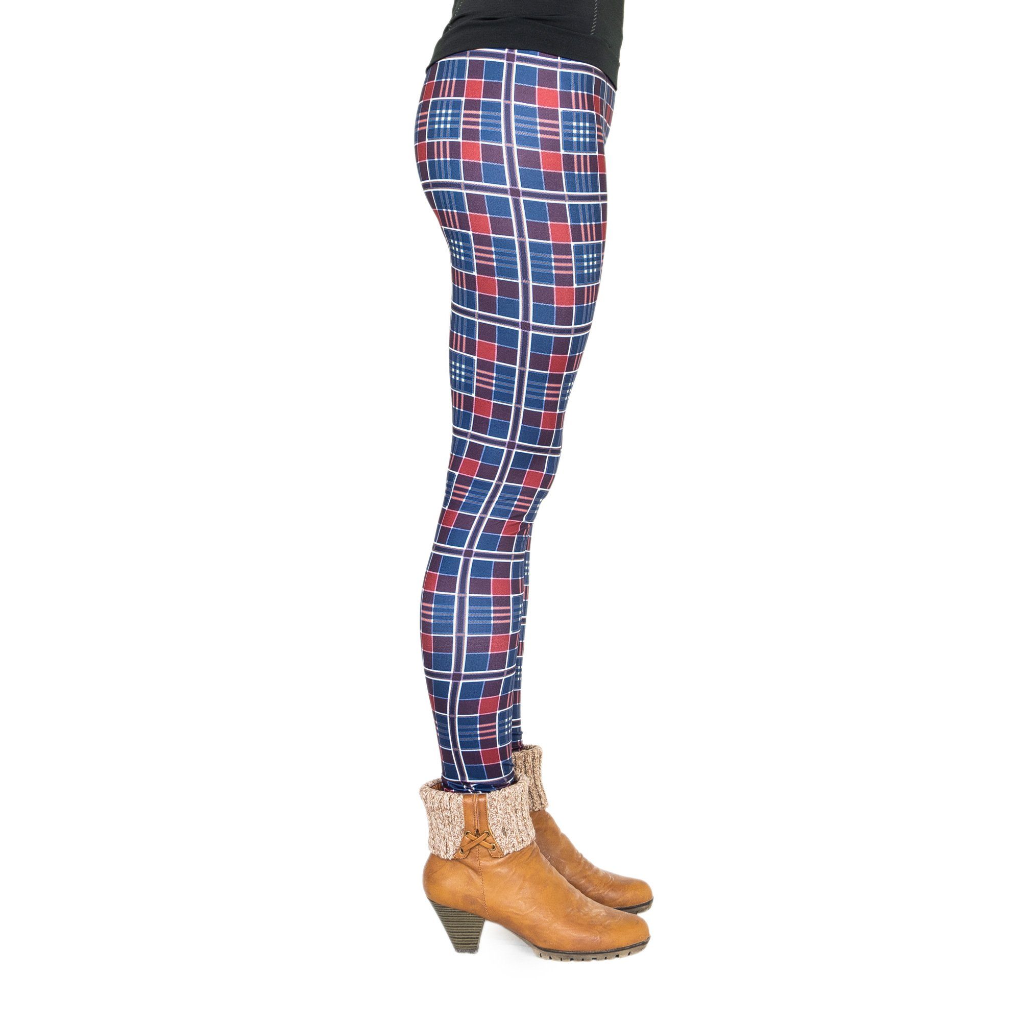 cosey Leggings Business Line Leggings (Einheitsgröße XS-L) Blau/Rot Kariert
