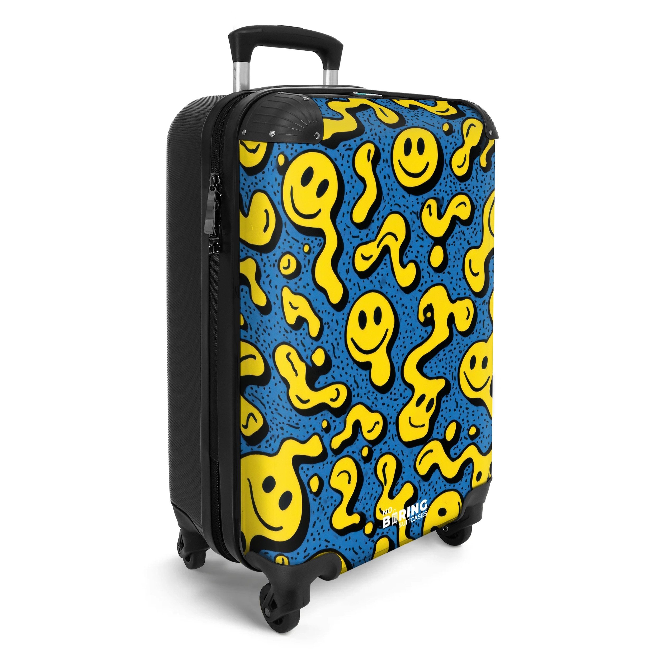 NoBoringSuitcases.com© Kinderkoffer Fließende Smiley-Gesichter auf blauem Hintergrund 55x35x20cm, Kinder Koffer Klein, Trolley Handgepäck, Reisekoffer