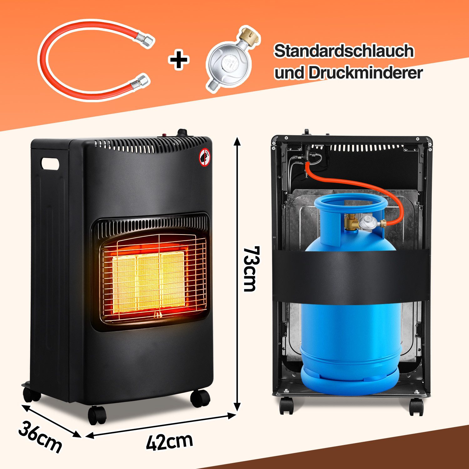 Clanmacy Heizgerät Keramik-Gasheizofen, 4200W mobil, Schwarz, Gasdruckregle günstig online kaufen