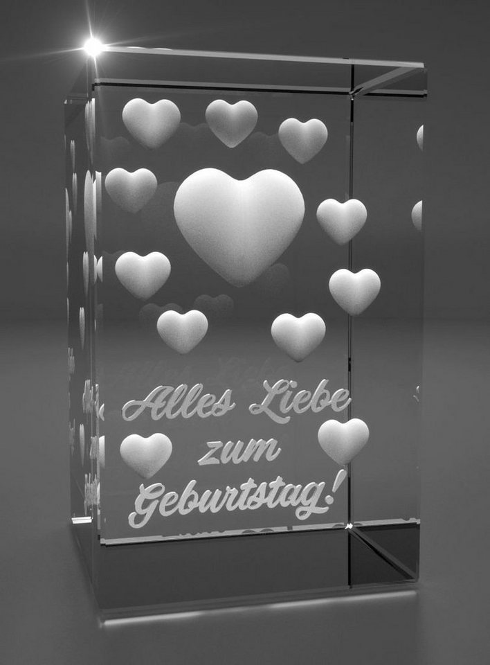 VIP-LASER Dekofigur 3D Glasquader viele Herzen I Alles Liebe zum  Geburtstag!, Hochwertige Geschenkbox, Made in Germany, Familienbetrieb
