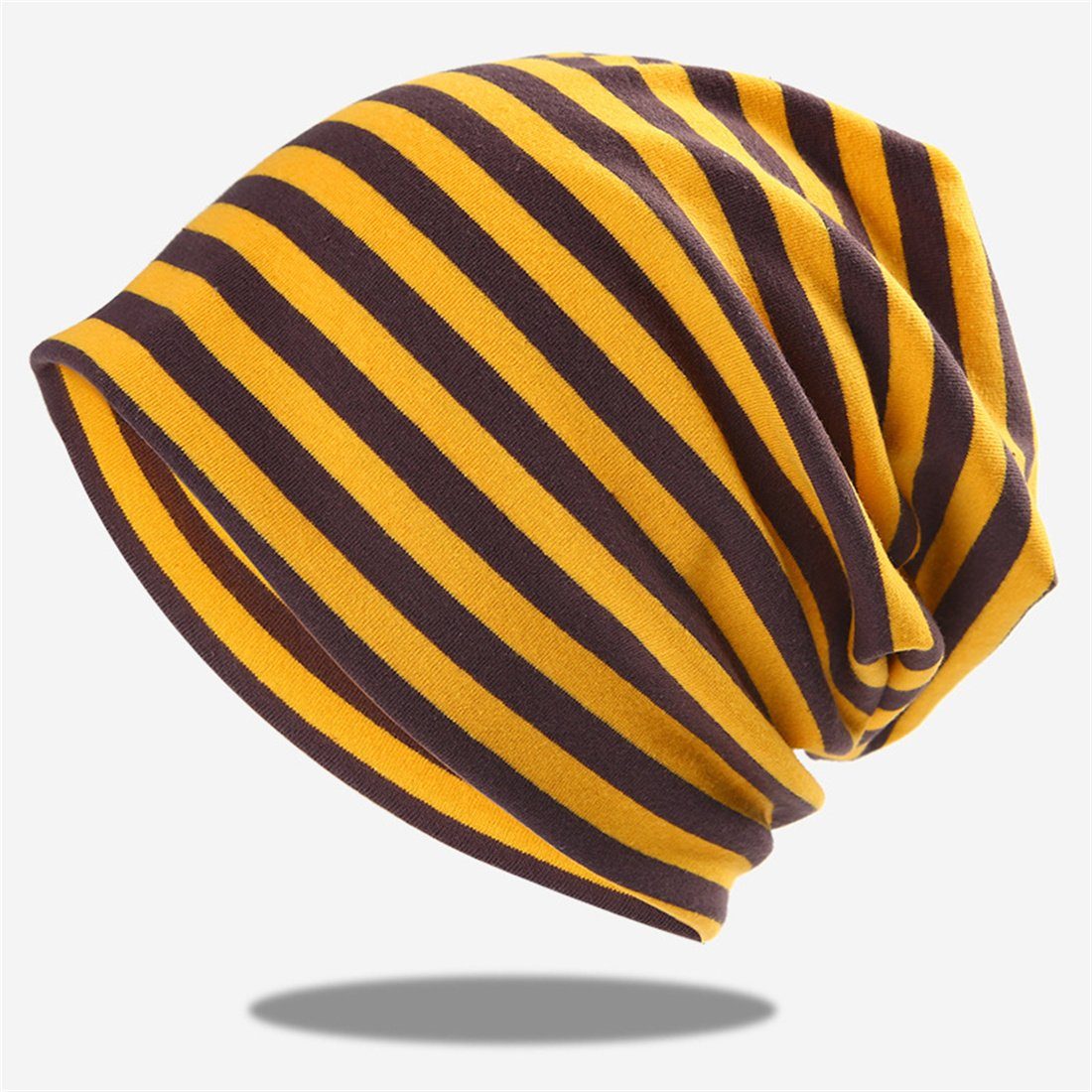 DÖRÖY Strickmütze Gestreifter Pullover Hut, gestrickte Mütze ohne Krempe,Unisex Wrap Hat Gelb