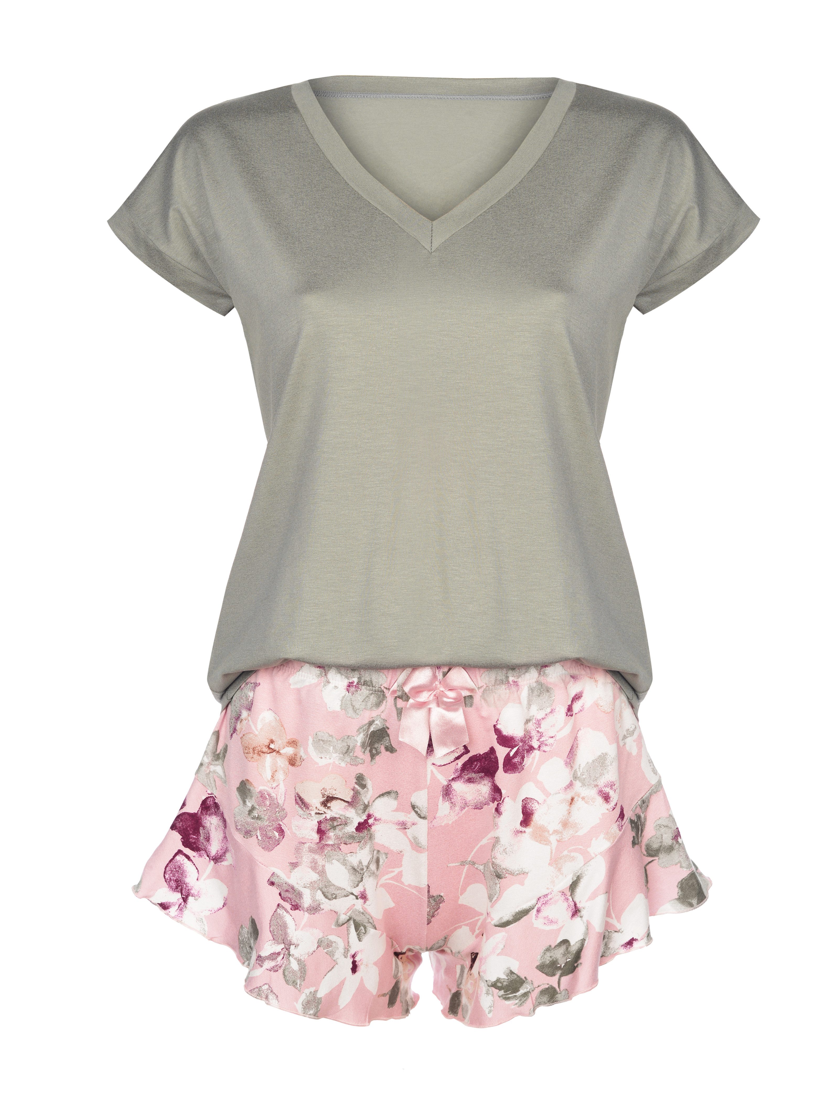 Donna Shorty kurzer Schlafanzug mit Blumen-Druck (2 tlg) und Volant, Made i günstig online kaufen