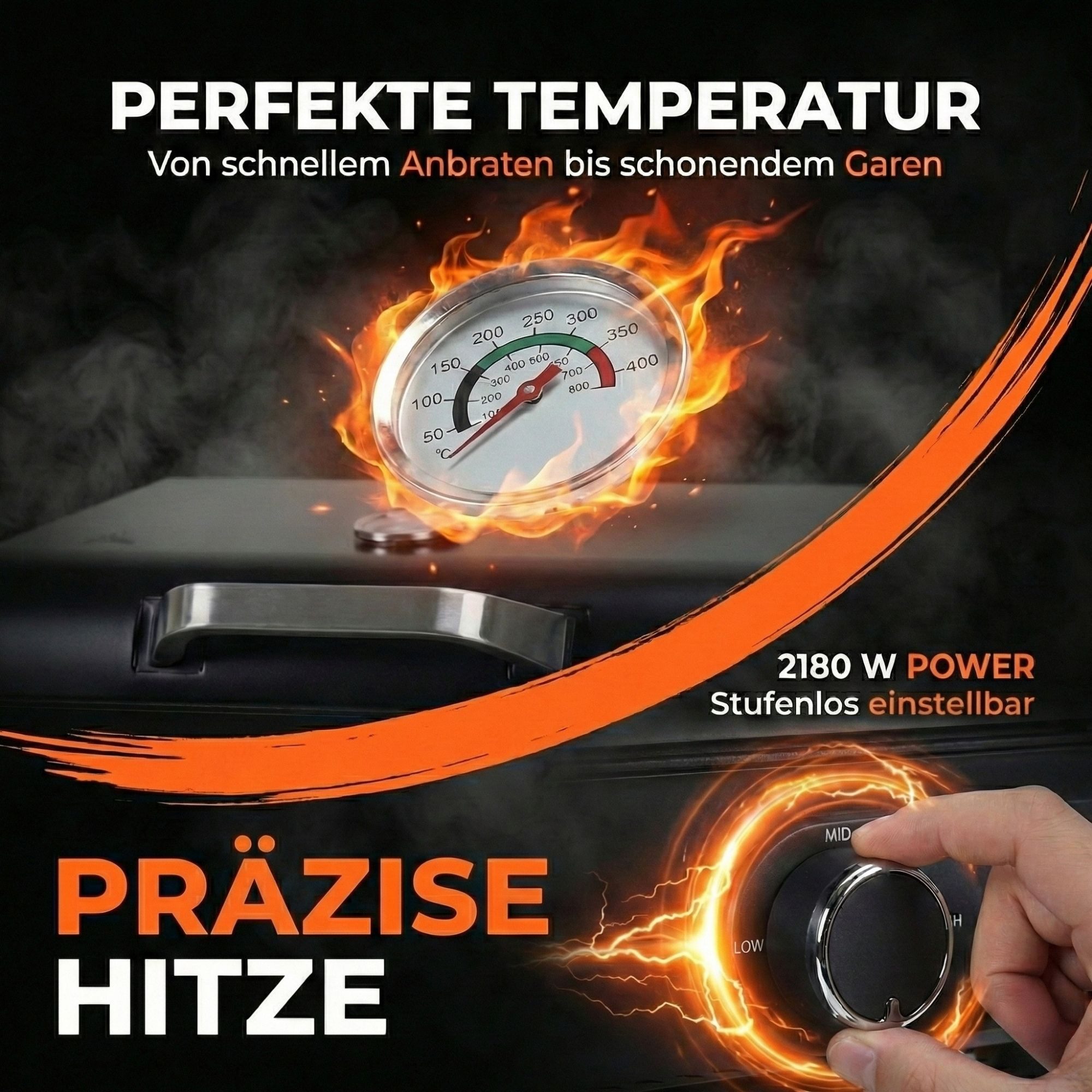 Sommertal Elektrogrill Sommertal BBQ928 2in1 Elektrogrill mit Deckel, Tisch- & Standgrill, 2180 W, Antihaft-Grillplatte + Grillrost, Fettauffangwanne, Thermostat, 2180W