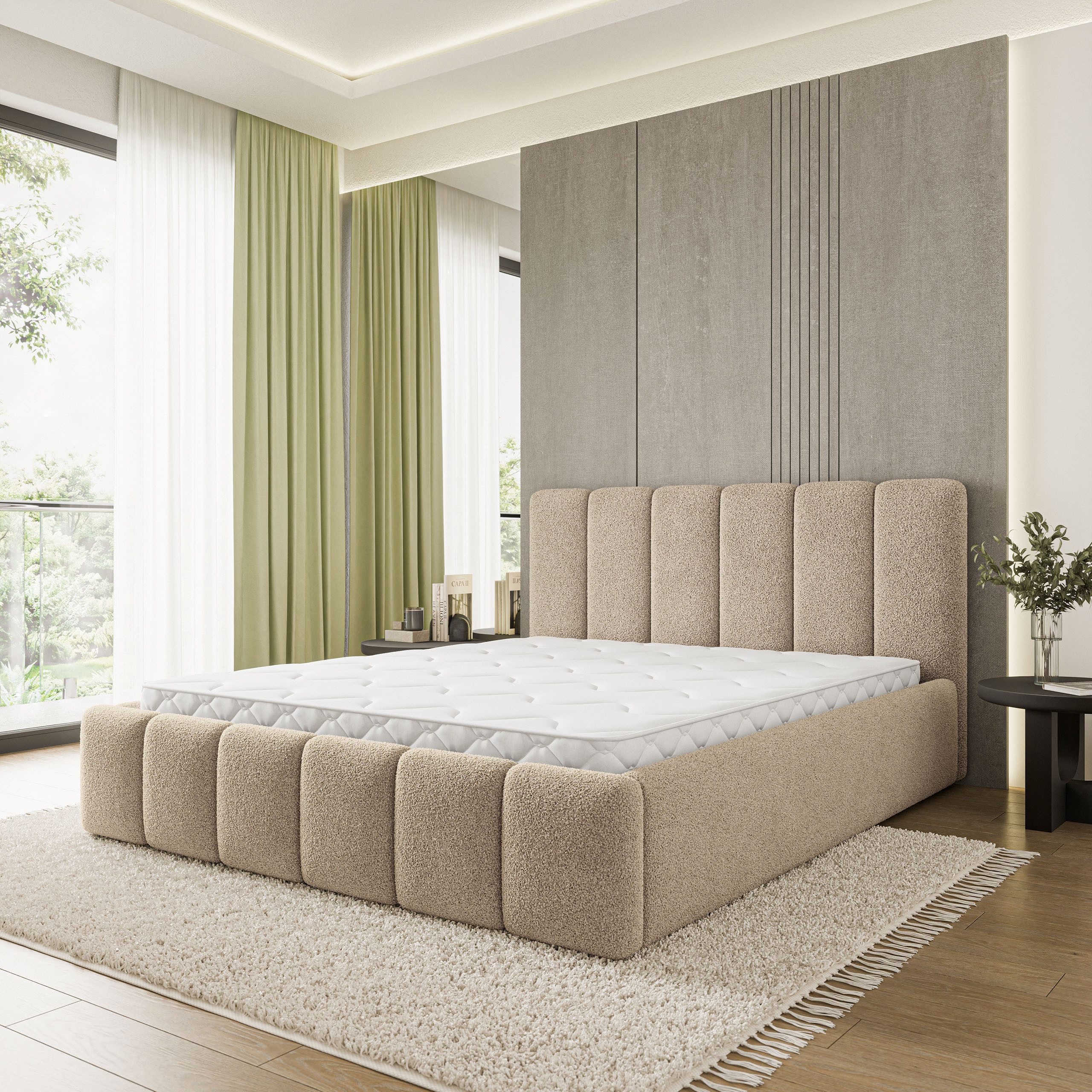 Masseno Polsterbett ATTORA 120x200 cm beige (mit Bettkasten und Lattenrost)