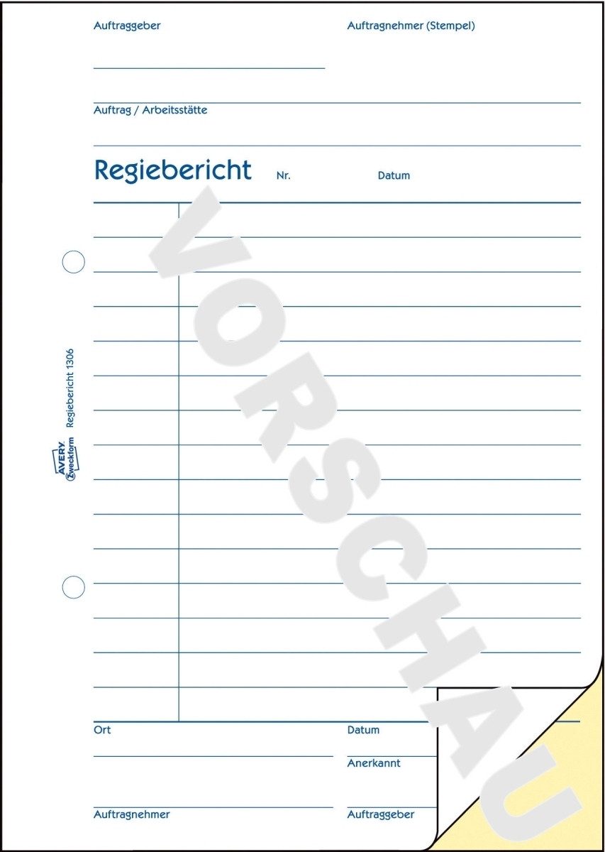 Formularblock Formularbuch Regiebericht A5 hoch