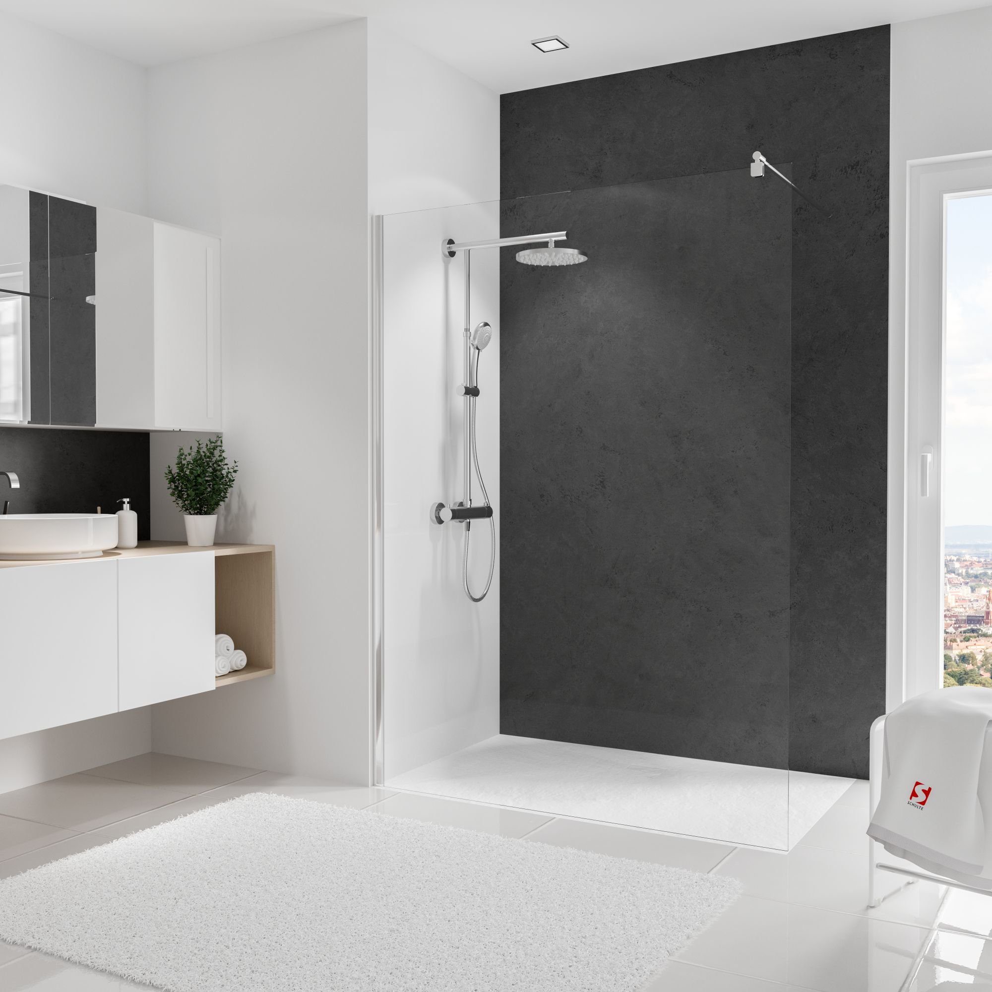 Schulte Badrückwand DecoDesign Softtouch, (1-tlg), 150x255 cm, Stein Anthrazit, Wandverkleidung, Duschrückwand
