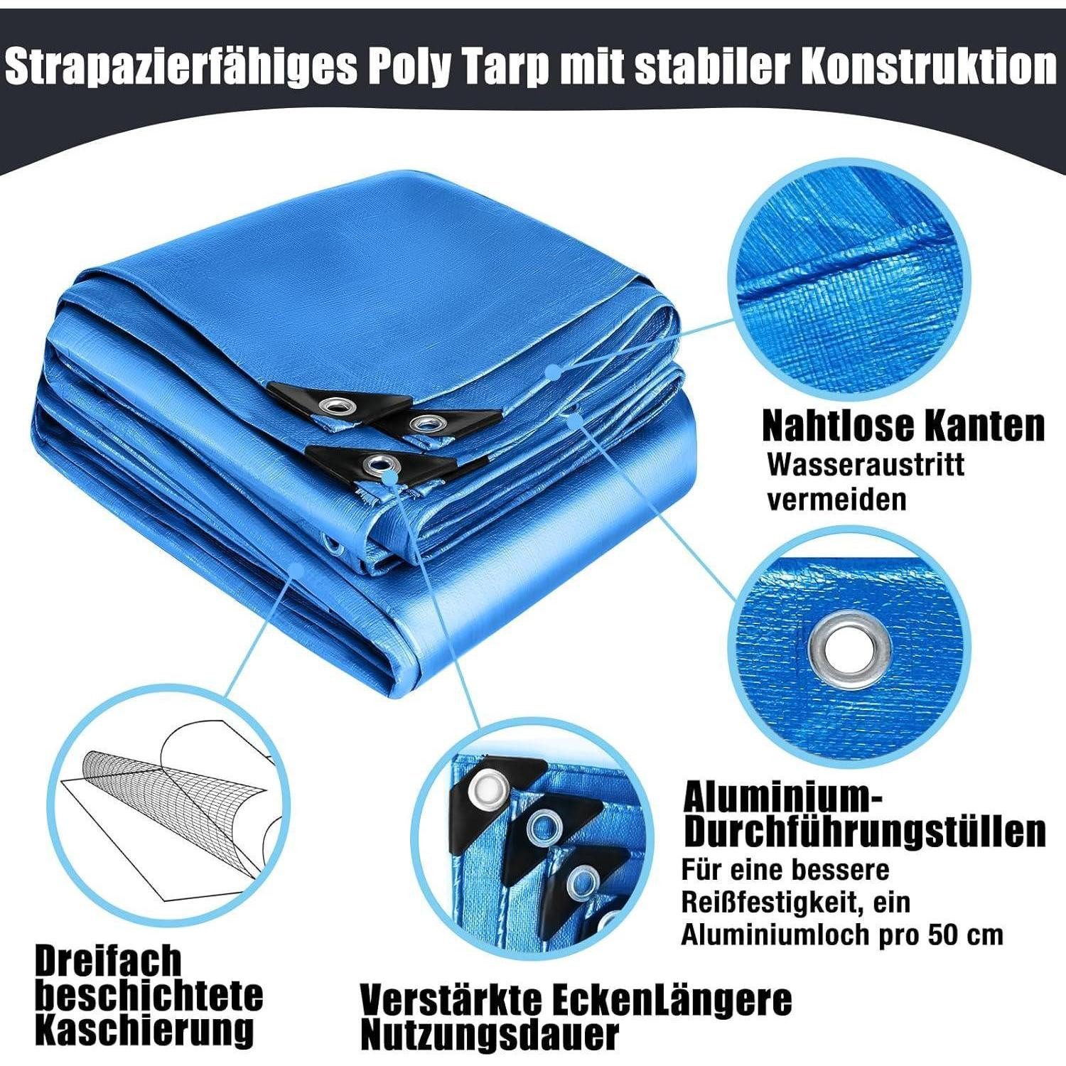 LuxusKollektion Schutzplane Abdeckplane PE 120g m2 Ösen LKW Auto Boot UV Blau-silber 6m X 8m