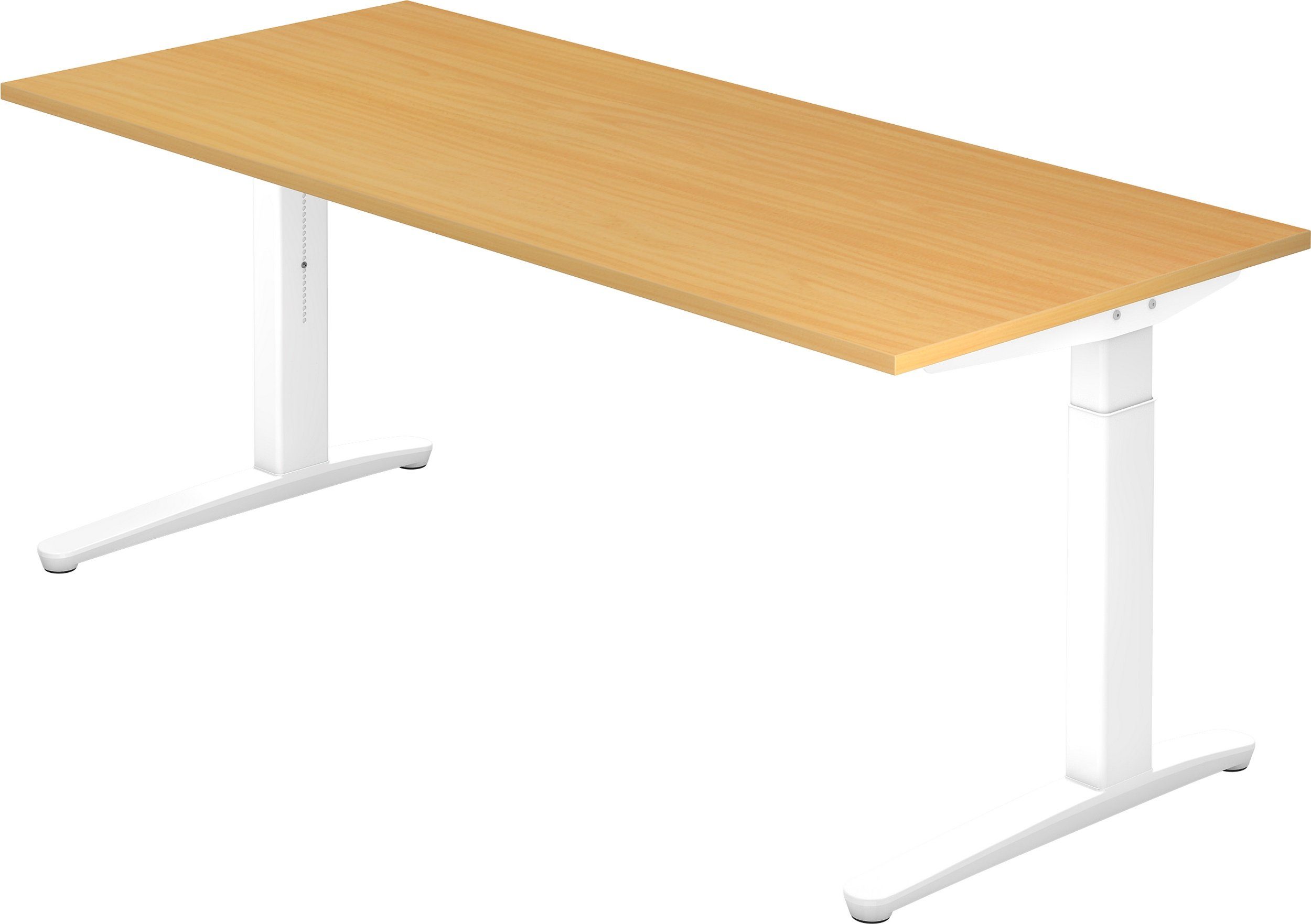 bümö Schreibtisch Schreibtisch Serie-XB, Rechteck: 180 x 80 cm - Dekor: Buche - Gestell: Weiß