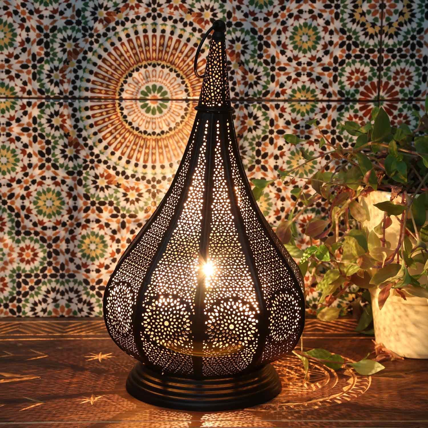 Casa Moro Tischleuchte Orientalische Lampe Monza Schwarz, für elektrisch & Kerzenbeleuchtung, ohne Leuchtmittel, schöne Tischlampe, IRL630