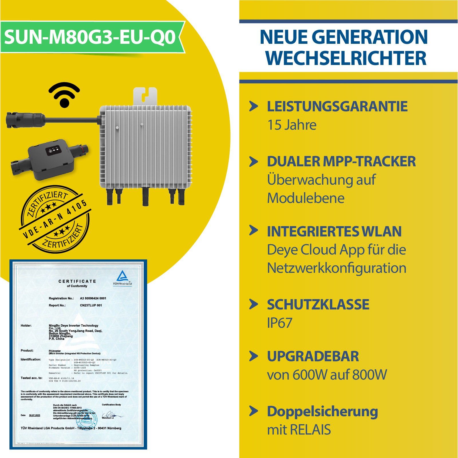 WIFI mit Generation Neu Deye Relais (2x400W) Komplettset 800W Wechselrichter 800W Ziegeldach, mit Stegpearl Solaranlage Montage Balkonkraftwerk