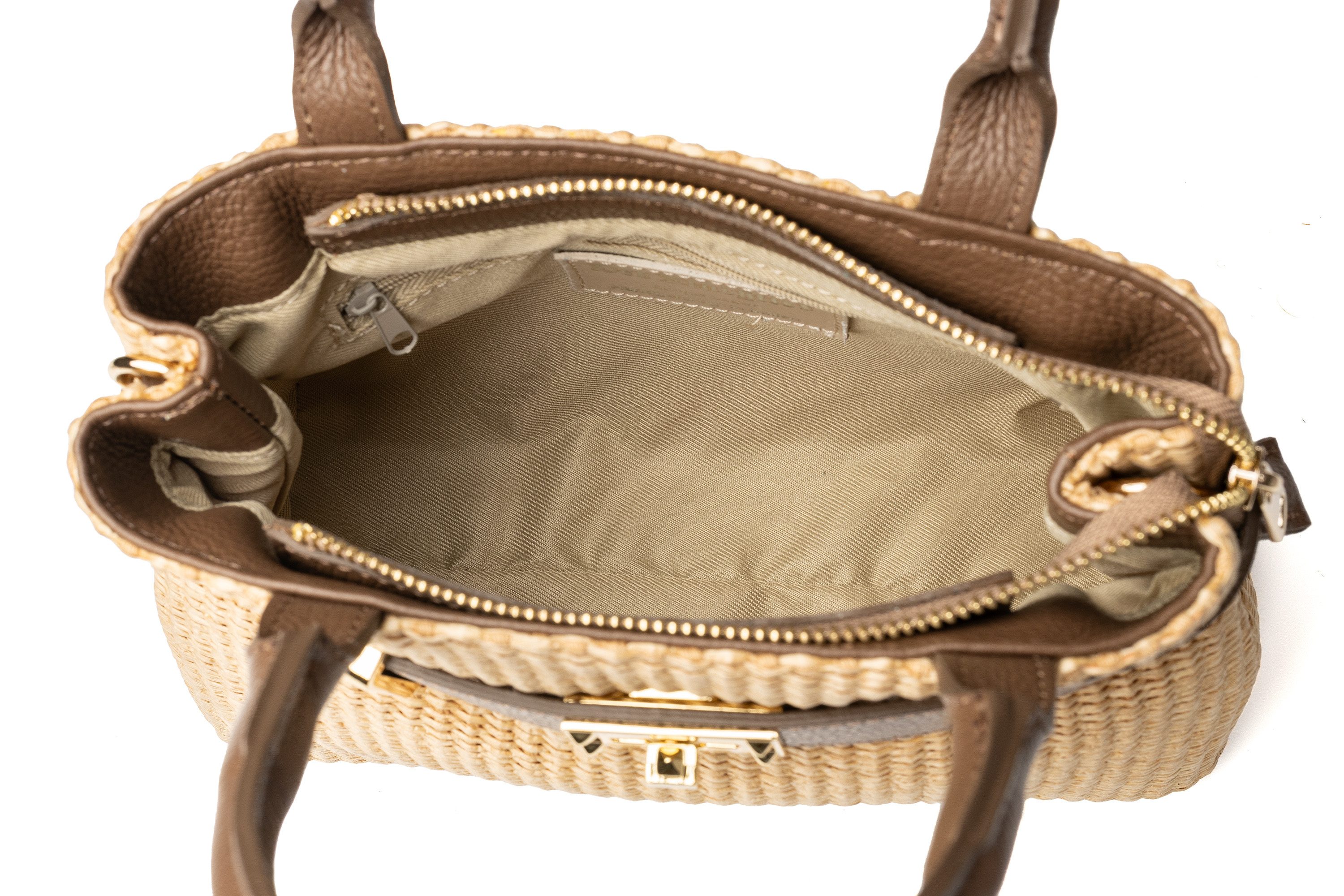 Der Trachtler Trachtentasche Damen Raffia-Tasche mit Lederdetails, - Made in Italy