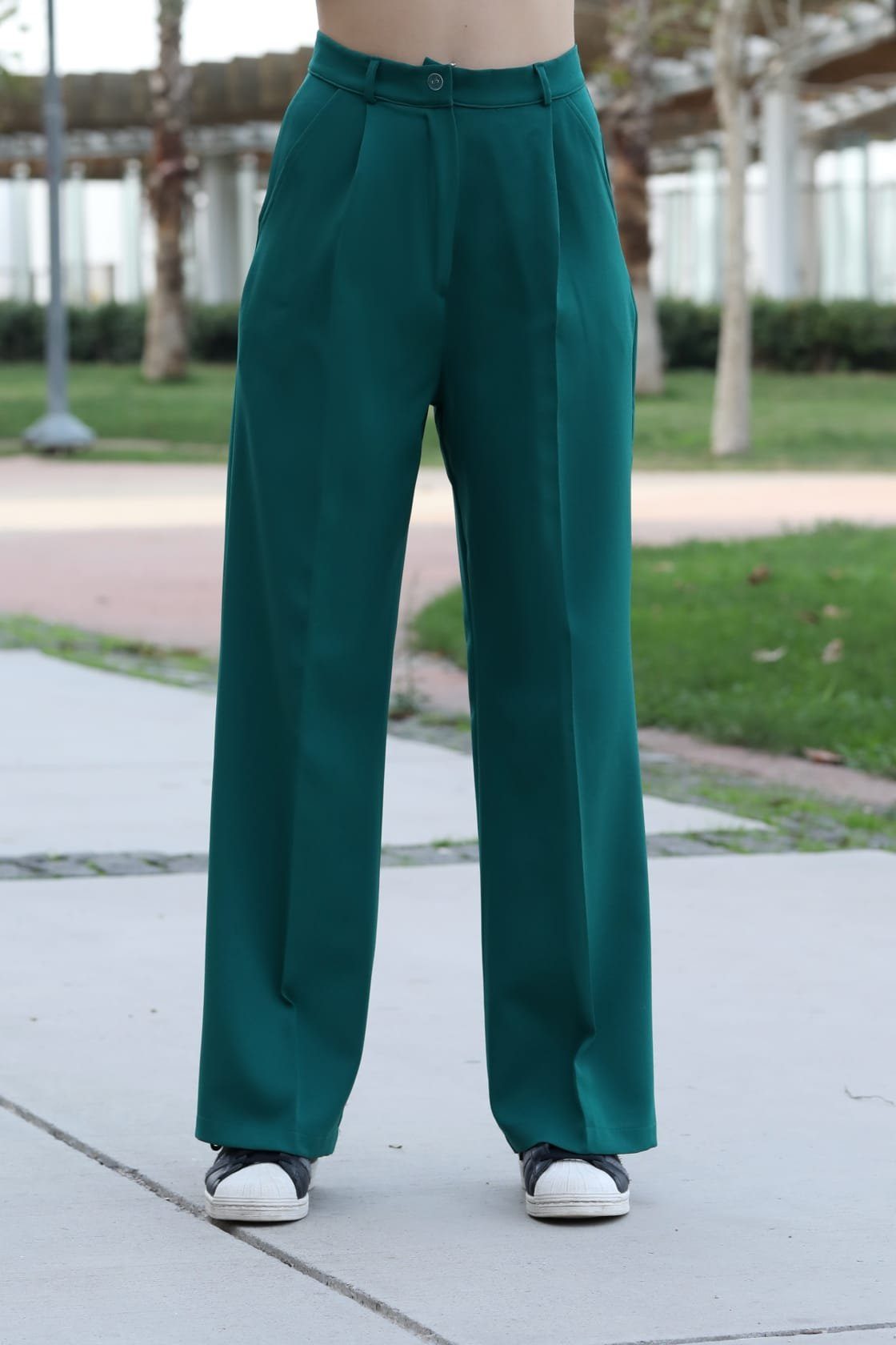 Palazzohose Hose Damen Hose Weite Taille, lange Locker sportlich 10 elegant Modavitrini Lässig Hohe Farben Smaragd-Grün