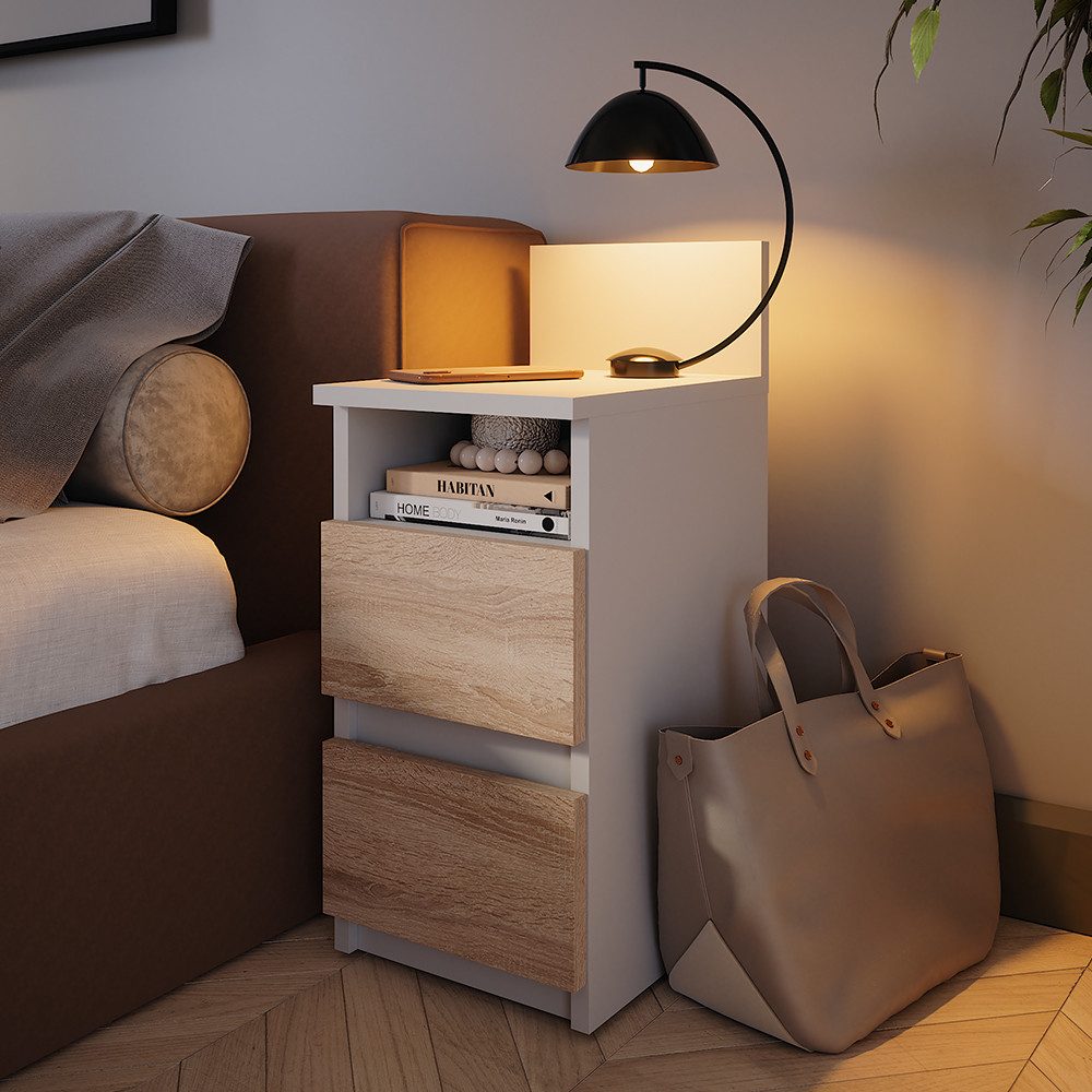 Vicco Nachtschrank Monty, Weiß/Sonoma, 25 x 59.1 cm 2er Set günstig online kaufen