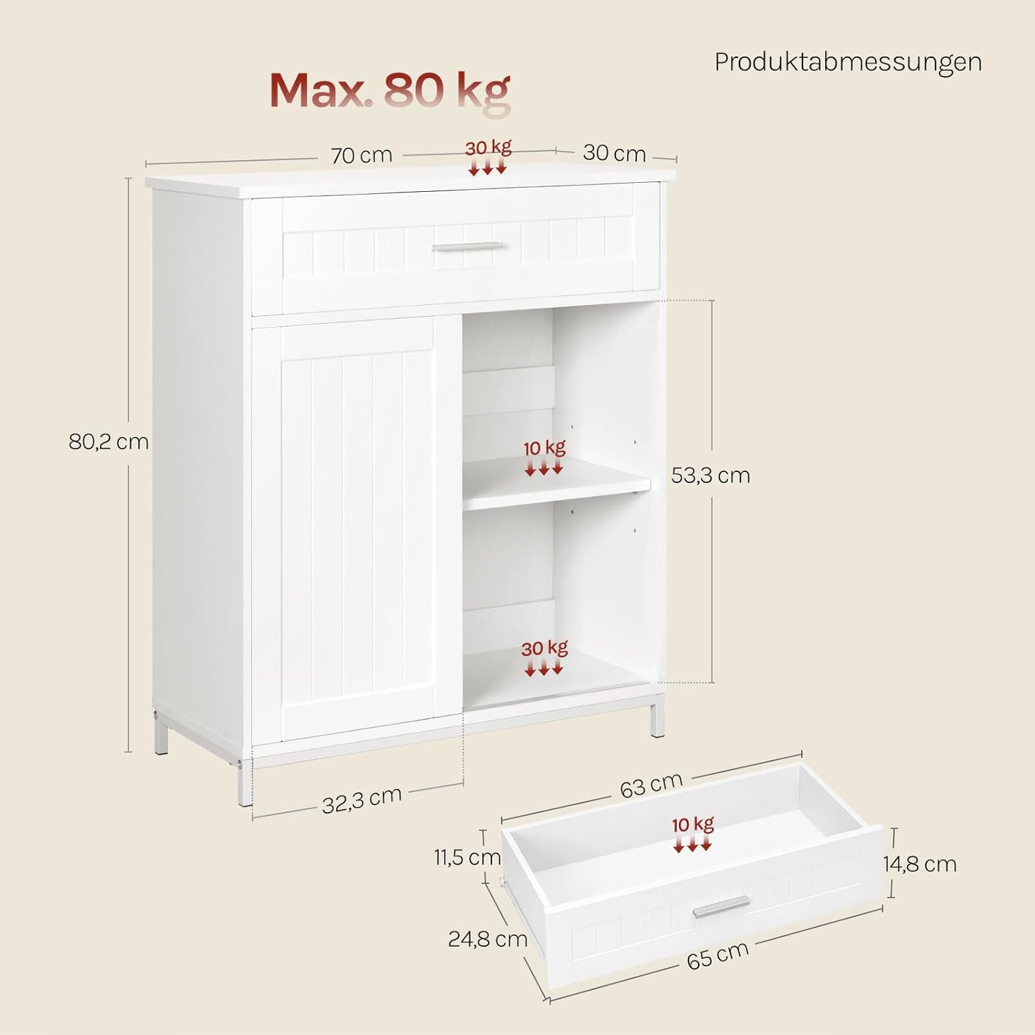 Woltu Sideboard, Küchenschrank mit Arbeitsplatte Schiebetür und verstellbare Ablage