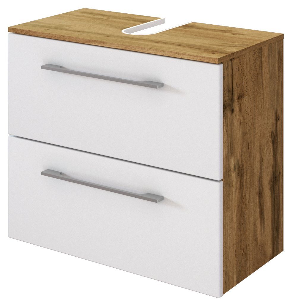 HELD MÖBEL Unterschrank Unterbeckenschrank Livorno 30 cm Wotaneiche/matt weiß