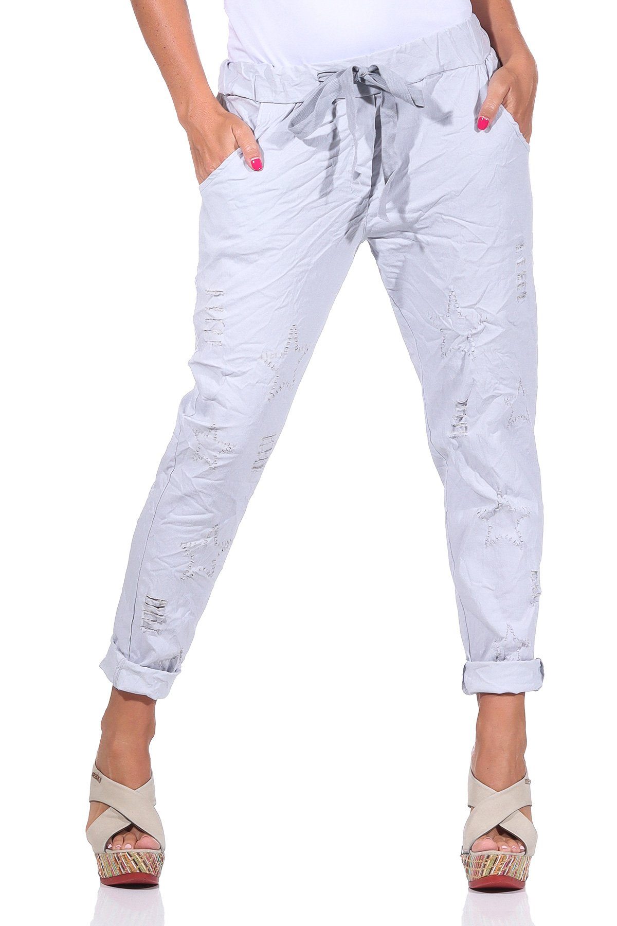 Mississhop Chinohose »Damen Hose Freizeithose zerrissen Risse Sterne M.350«