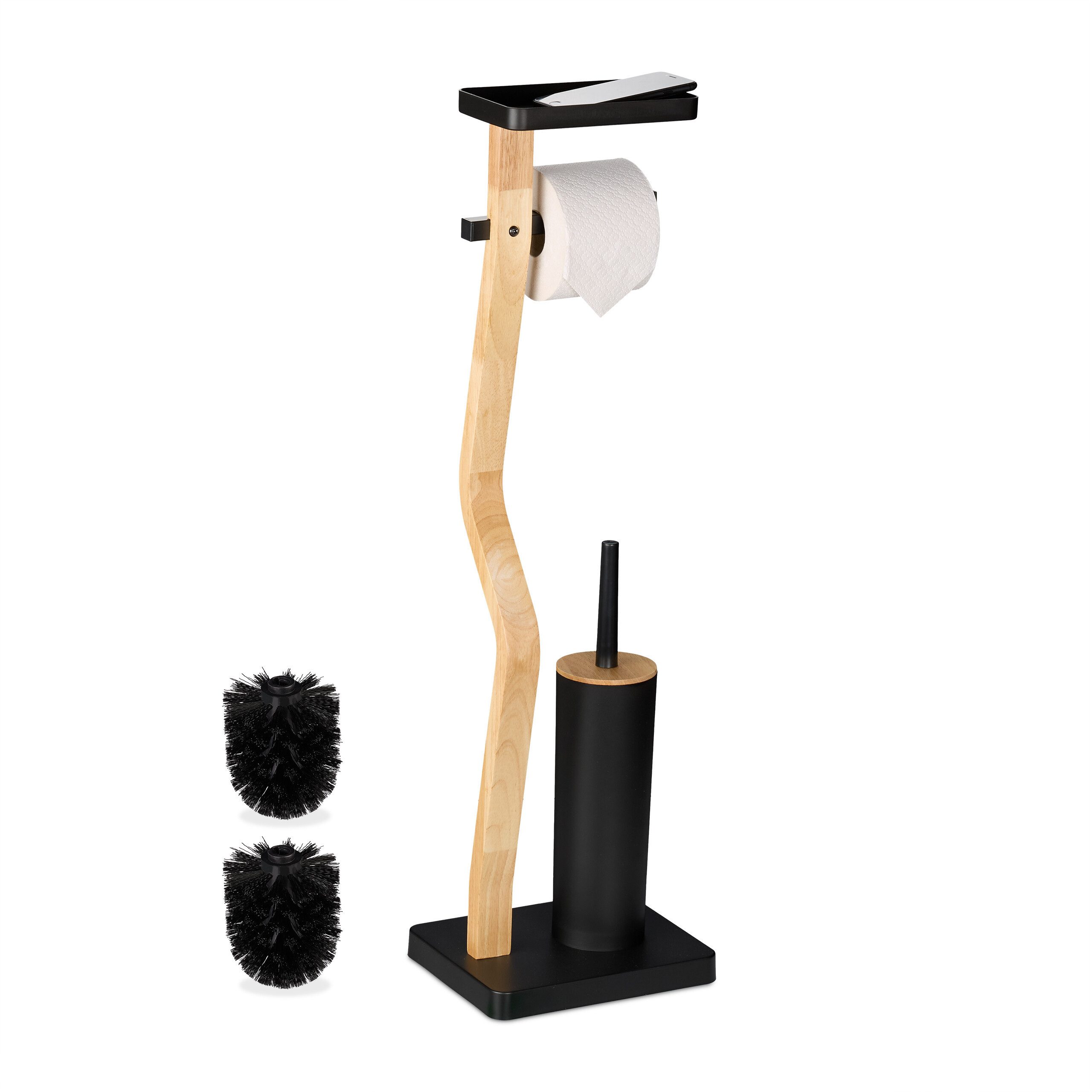relaxdays WC-Garnitur mit Ablage, Smartphones, Feuchtes Toilettenpapier, Standard-Klopapierrollen bis 13 cm Breite, Gäste-WC, Badezimmer, (3-tlg), schwarz
