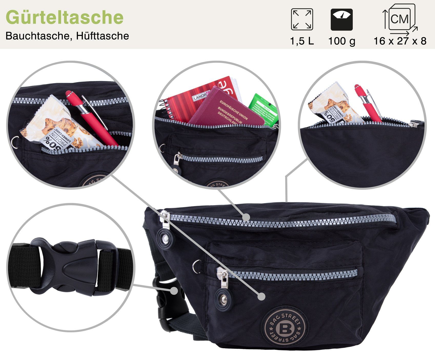 compagno Henkeltasche, Sportive Gürteltasche mit 3 günstig online kaufen