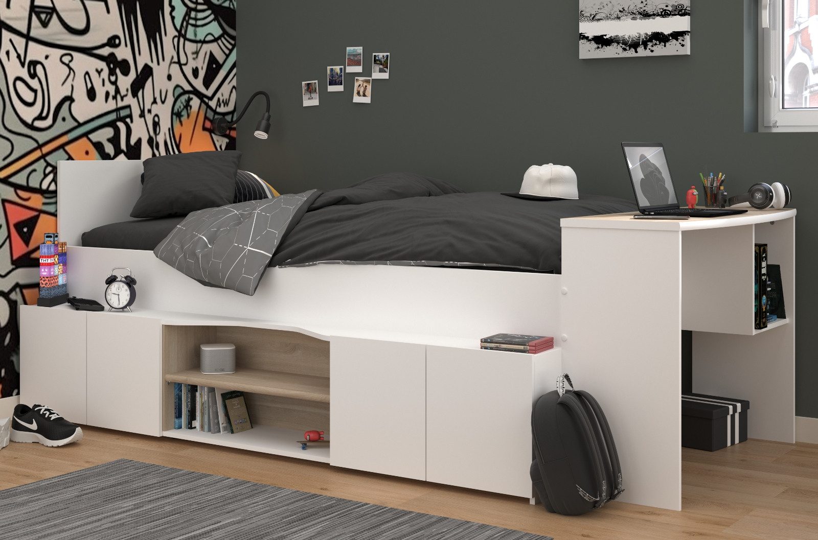 Parisot Jugendzimmer-Set Cleo, (Komplett-Set, 2-tlg., mit Stauraumbett und Kleiderschrank), inklusive Schreibtisch