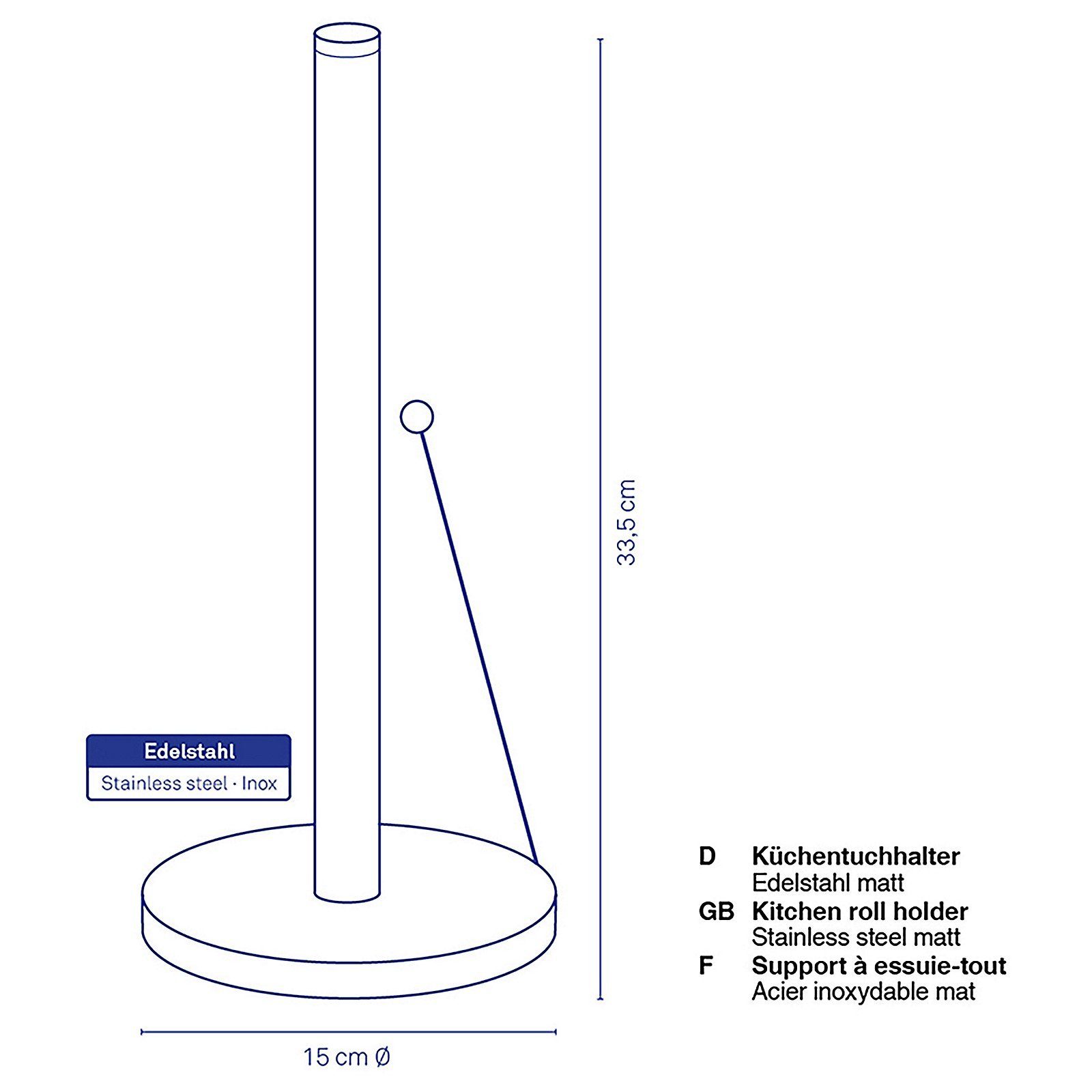 rutschfeste Unterseite, Küchenrollenhalter Rollo, Mattoptik kela