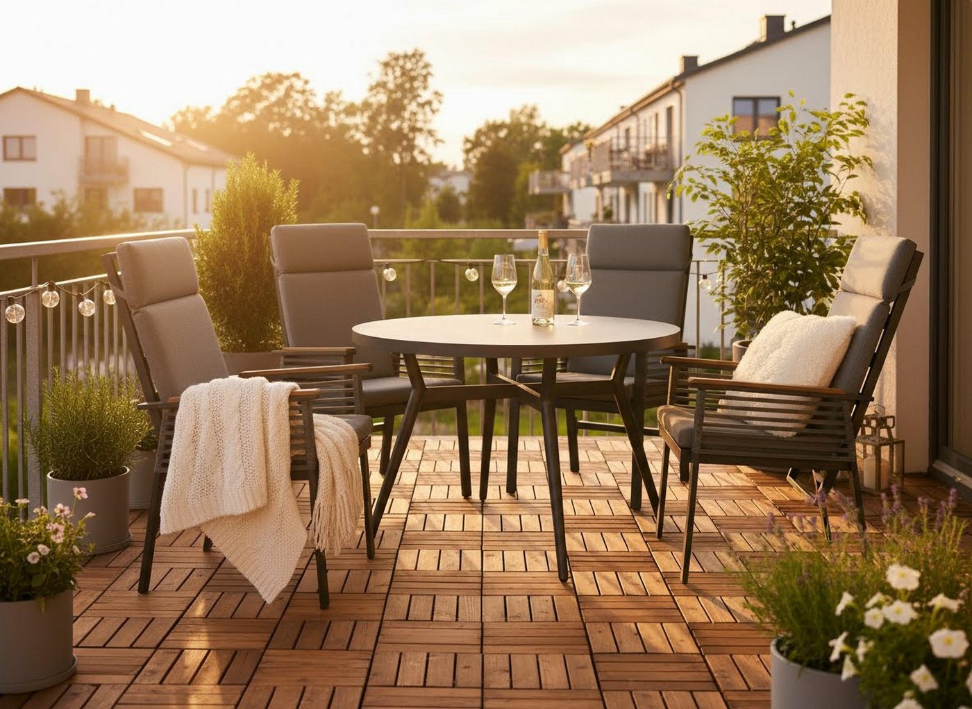 KONIFERA Garten-Essgruppe Edessa Komfort, (Set, 9-tlg., 4x Sessel, 4x Auflage, 1x Tisch), inkl. 4 Sessel, 4 Sitzkissen, 1 Tisch