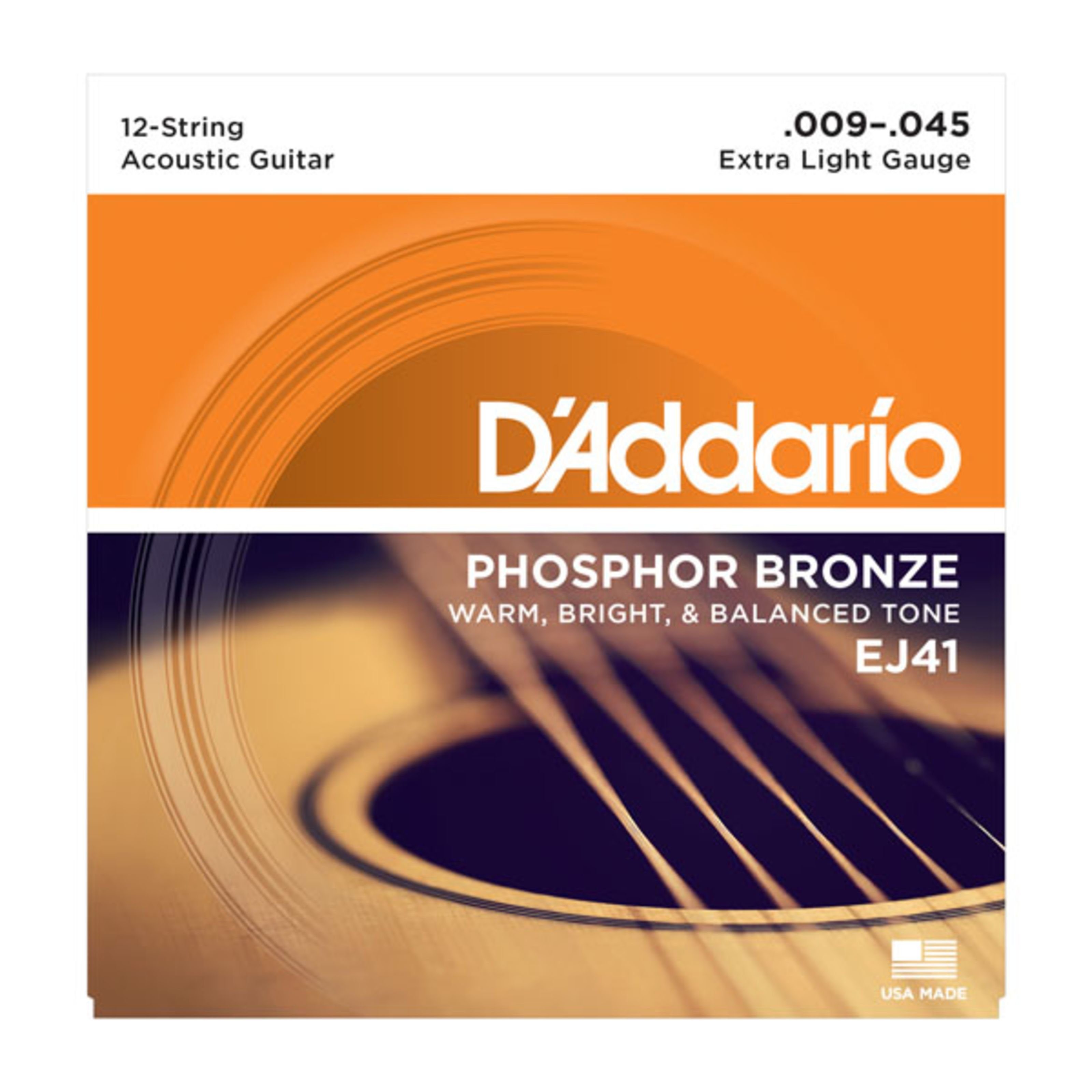 Daddario Saiten, (EJ41 09-45 12-string Phosphor Bronze Extra Light), EJ41 09-45 12-string Phosphor Bronze Extra Light -