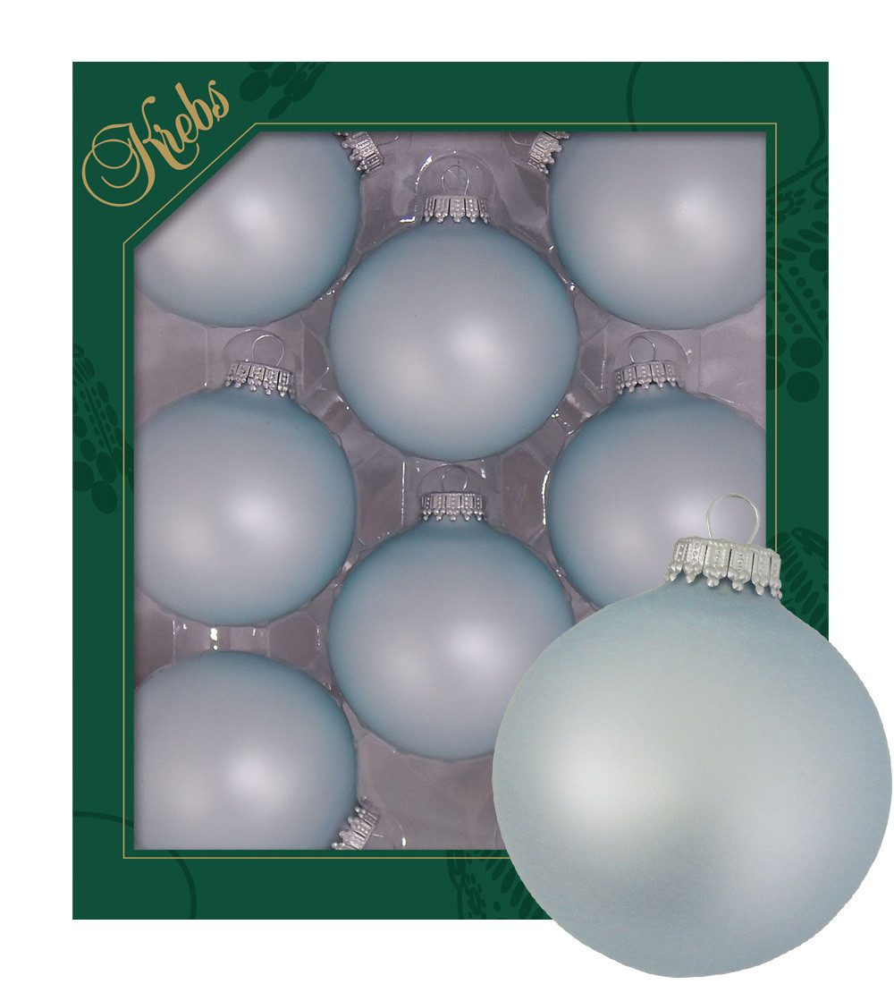 Krebs Glas Lauscha Christbaumschmuck Glaskugel Set - Hellblau - 8 Stück je 7cm, für romantische Atmosphäre und dezente, elegante Weihnachtsdekoration