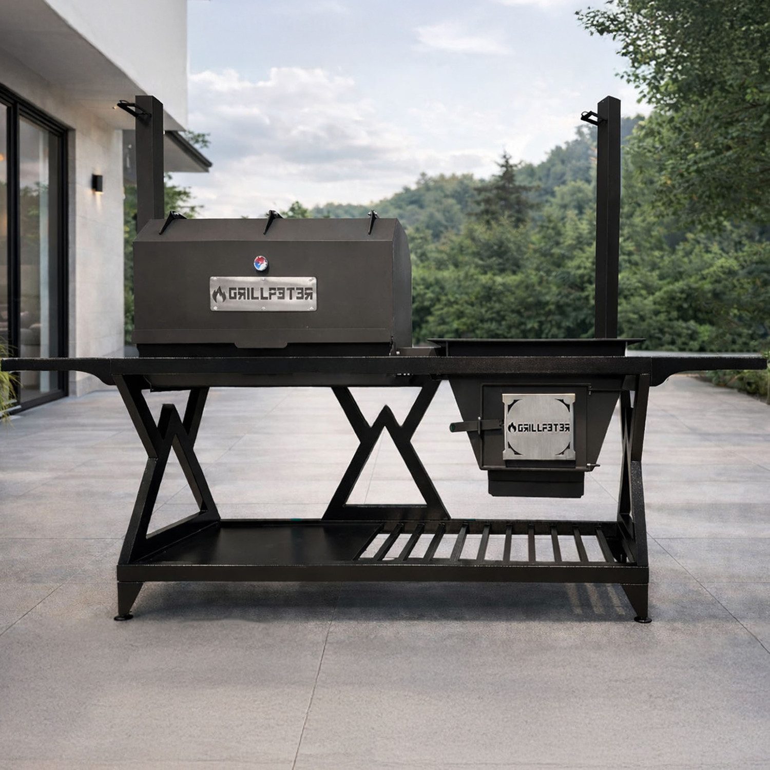 Grillpeter Holzkohlegrill Outdoorküche Beta mit Holzbefeuerung Mangal und Räucherofen