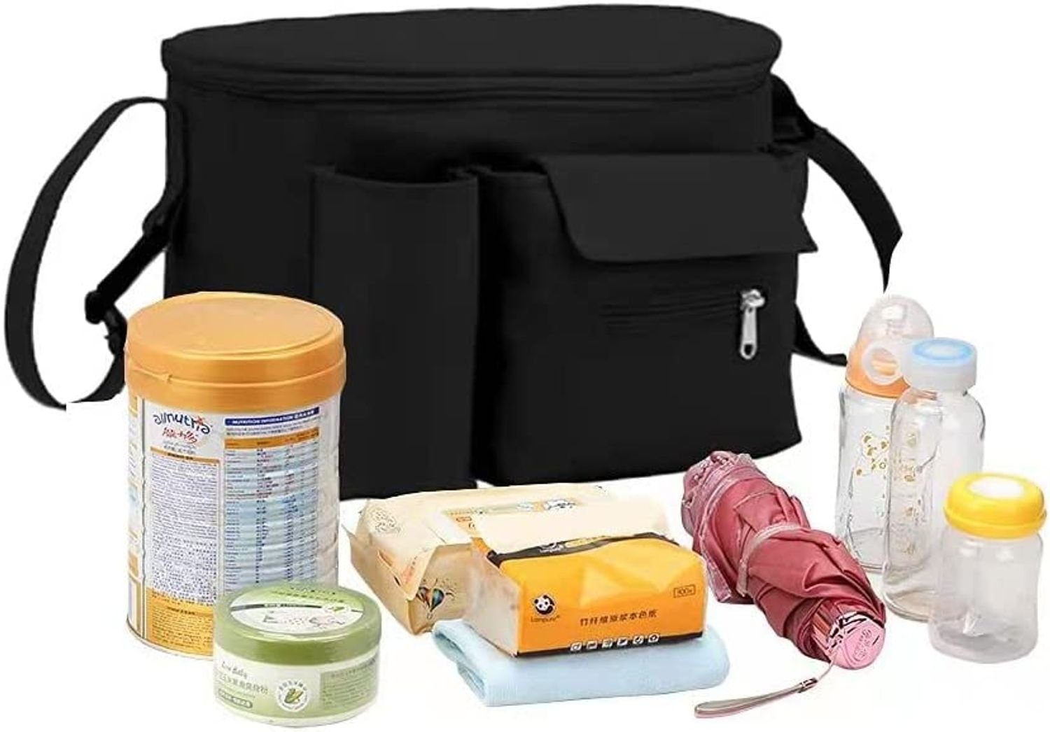 König Design Kinderwagen-Tasche Kinderwagen Organizer Buggy Tasche Getränkehalter Wickeltasche, mit Umhängeriemen