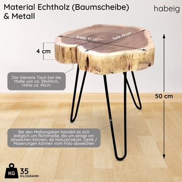 habeig Beistelltisch Beistelltisch im 2er-Set Dickes Massivholz Echtholz rustikal 50x40cm, Echtholz rustikal