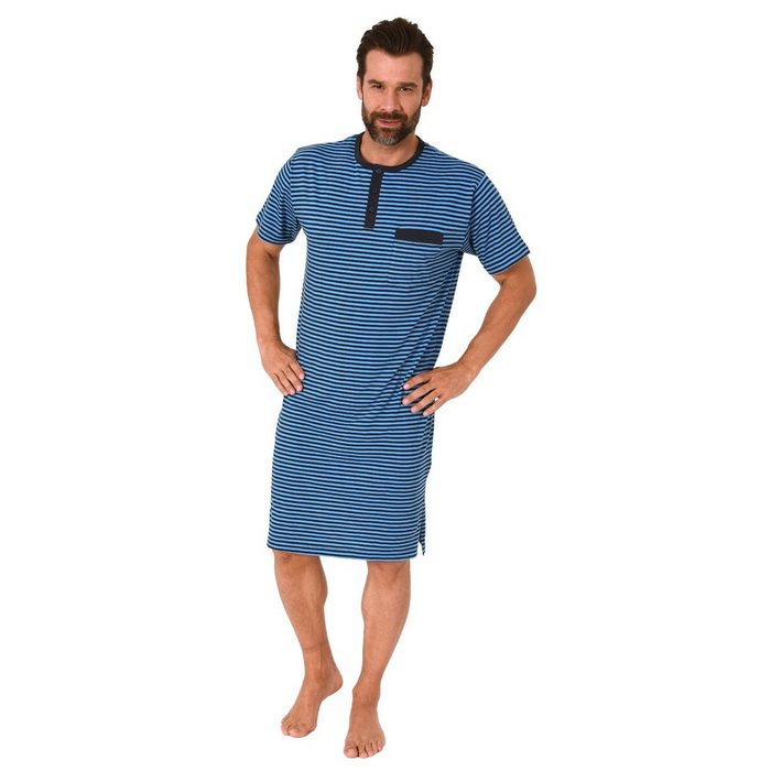 Normann Pyjama Herren kurzarm Nachthemd in Streifenoptik - 122 111 90 504