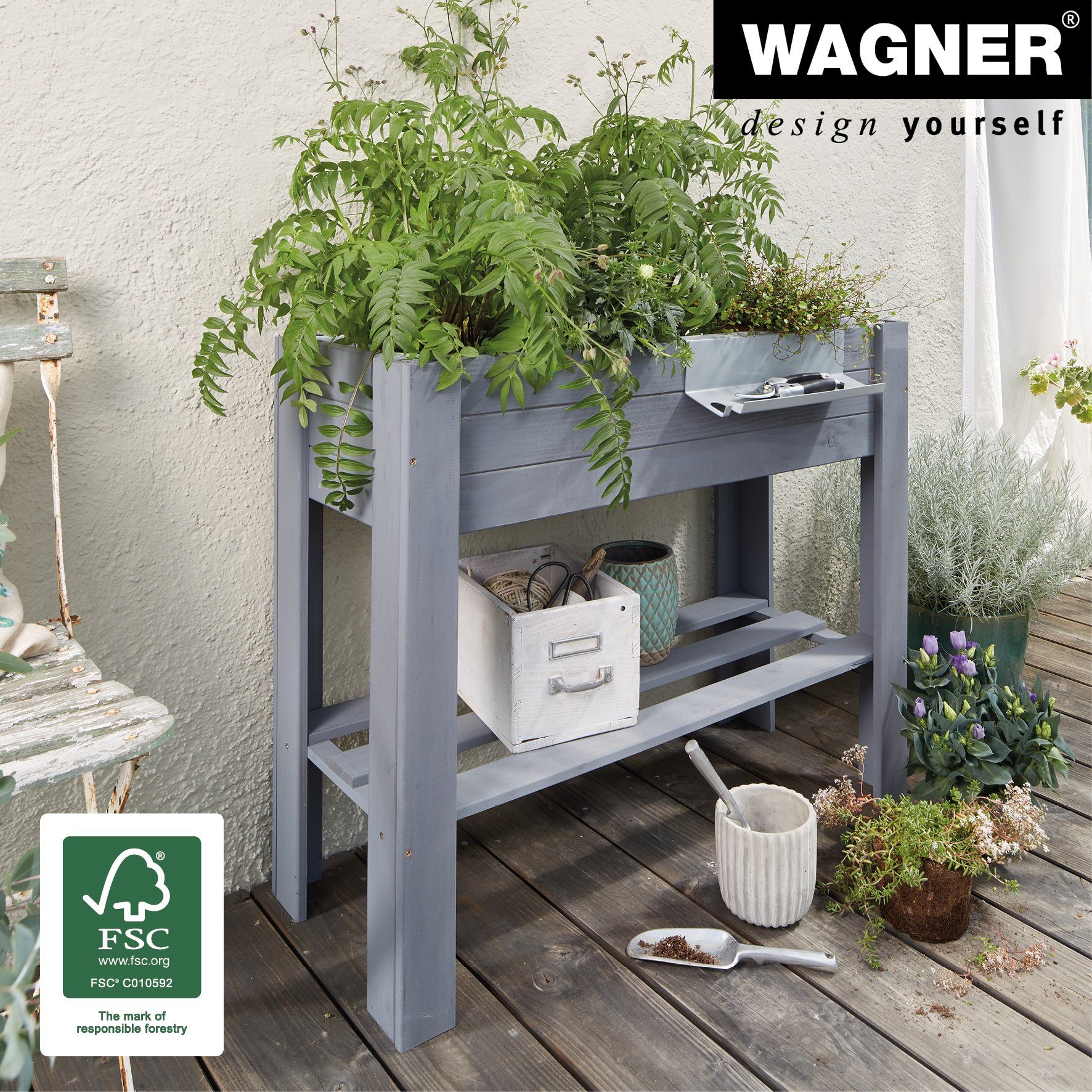 Hochbeet GreenBOX Light - 70 x 83 x 34,5 cm - verschiedene Farben - Nadelholz massiv I FSC® I Regalboden I inkl. Pflanztasche
