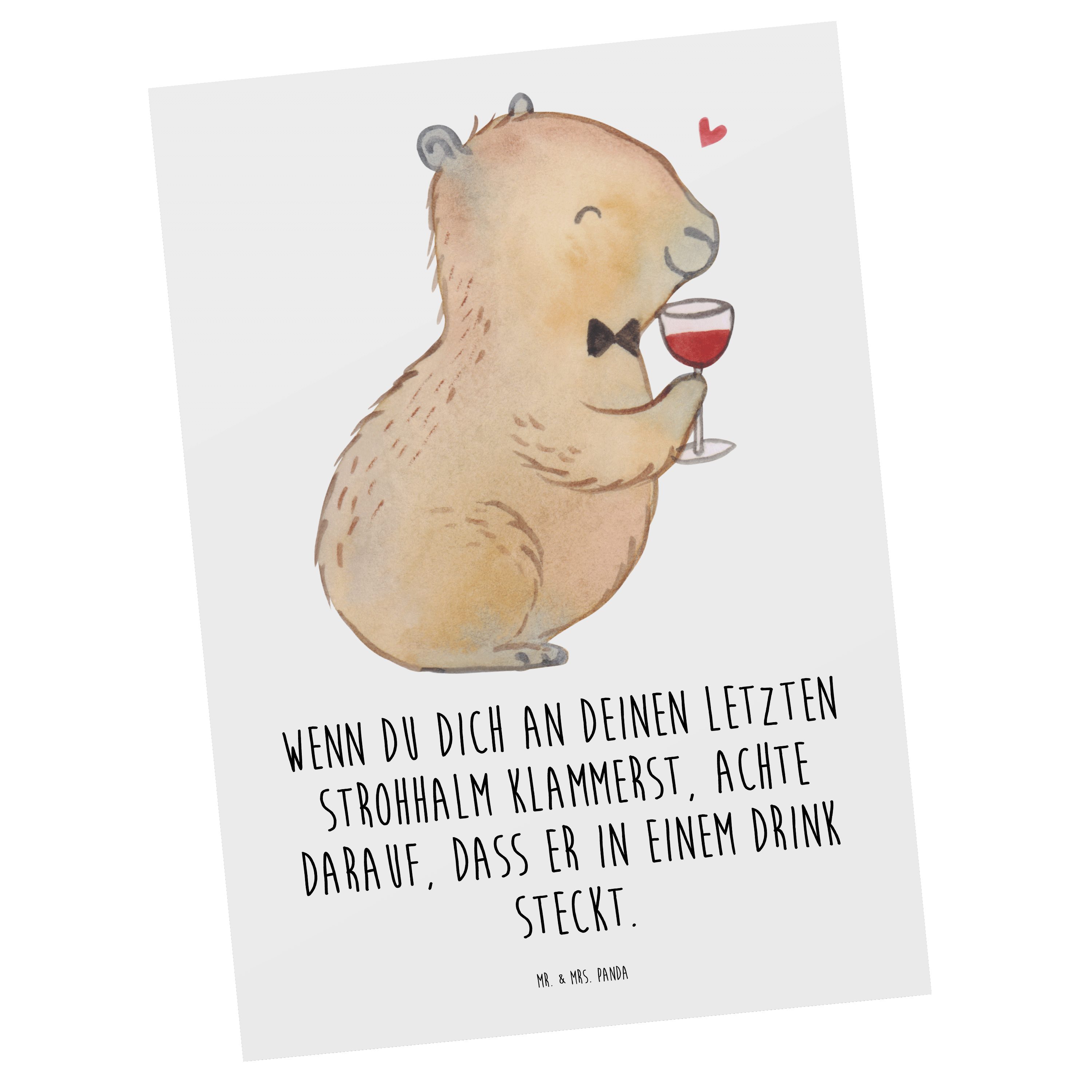 Mr. & Mrs. Panda Postkarte Capybara Wein - Weiß - Geschenk, Ansichtskarte, Geschenk für Weinkenn