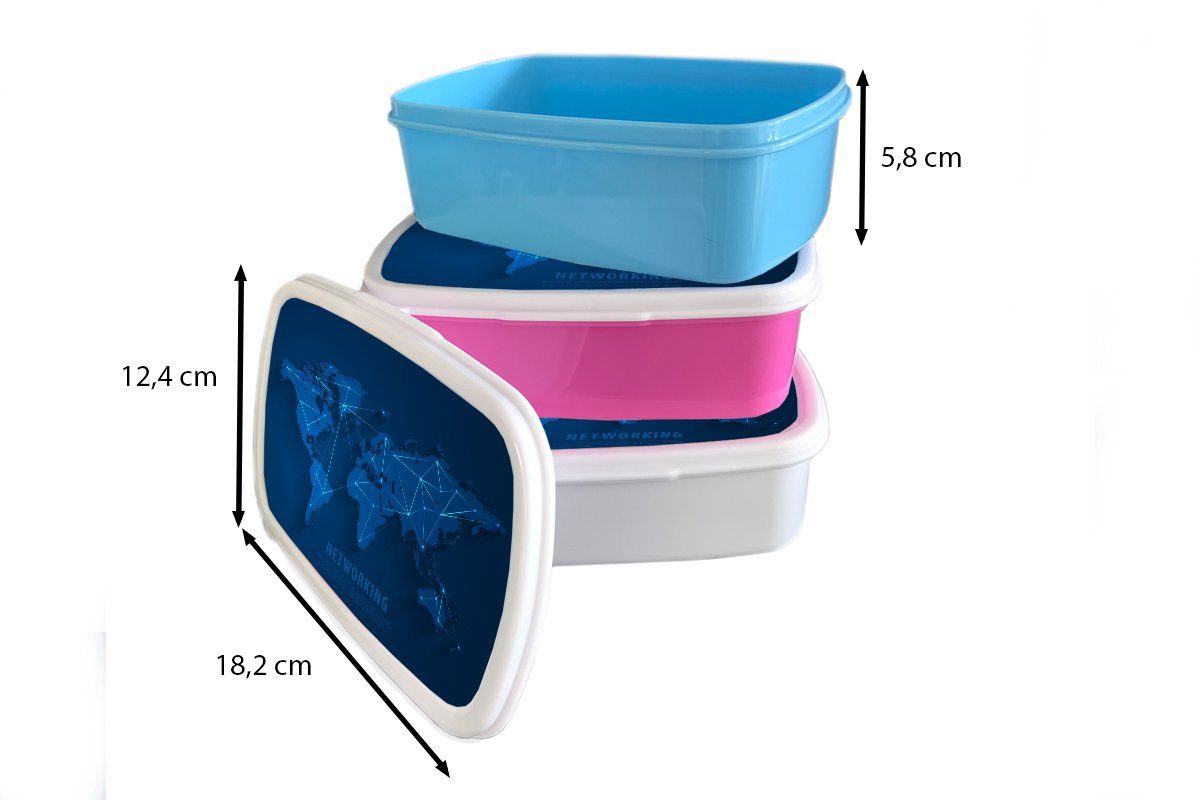 Blau, Lunchbox (2-tlg), Brotdose, für Einfach Kinder Erwachsene, - Weltkarte und für und Brotbox MuchoWow weiß Mädchen - Kunststoff, Jungs