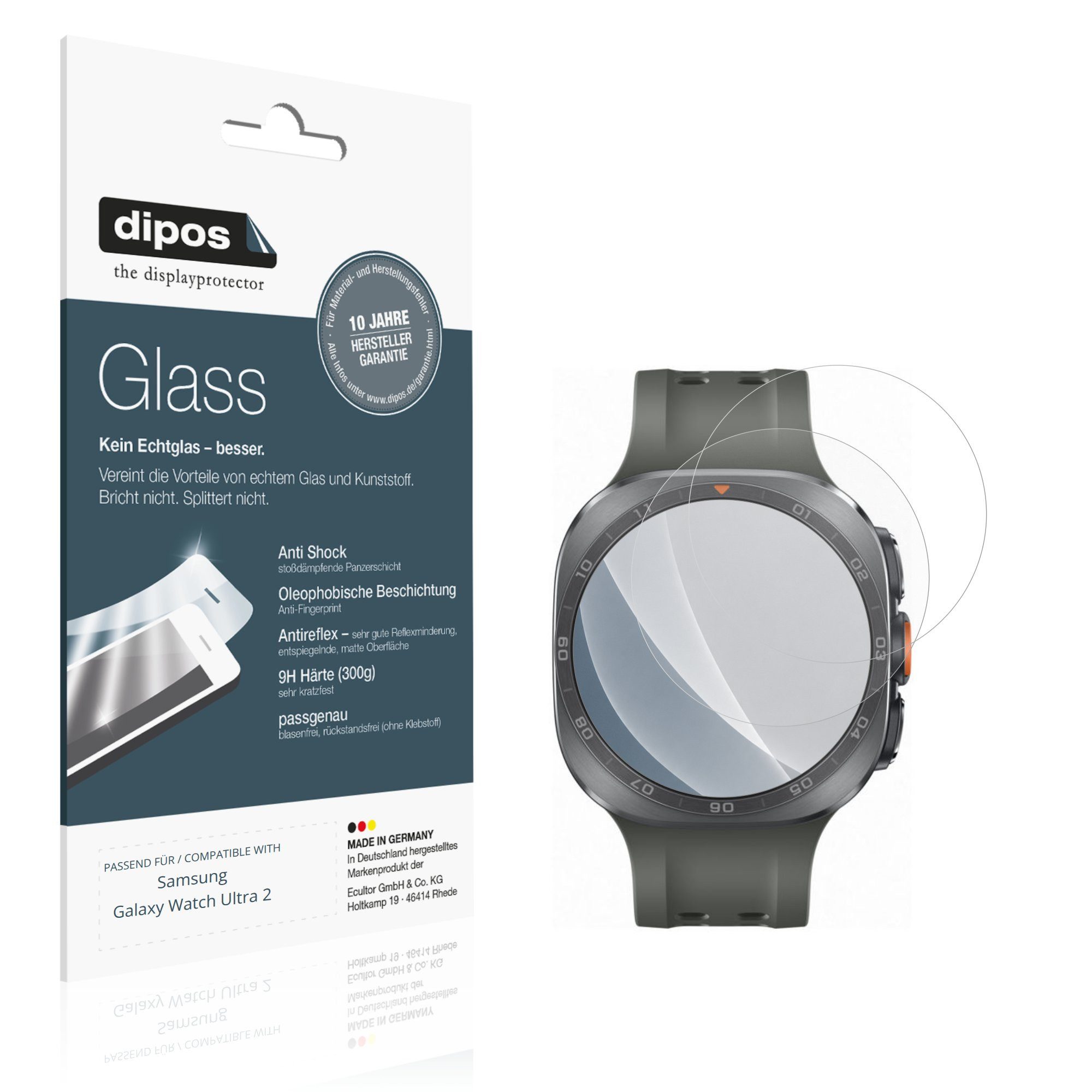 dipos Displayschutzfolie Schutzfolie für Samsung Galaxy Watch Ultra 2, 2 Stück, Displayschutz Schutz Folie Made in Germany
